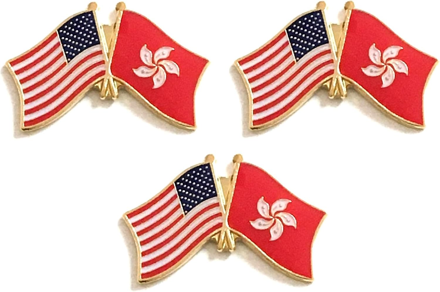 3 National Country Flag Crossed Enamel Flag Pins Pack of 3 Friendship Double Flags