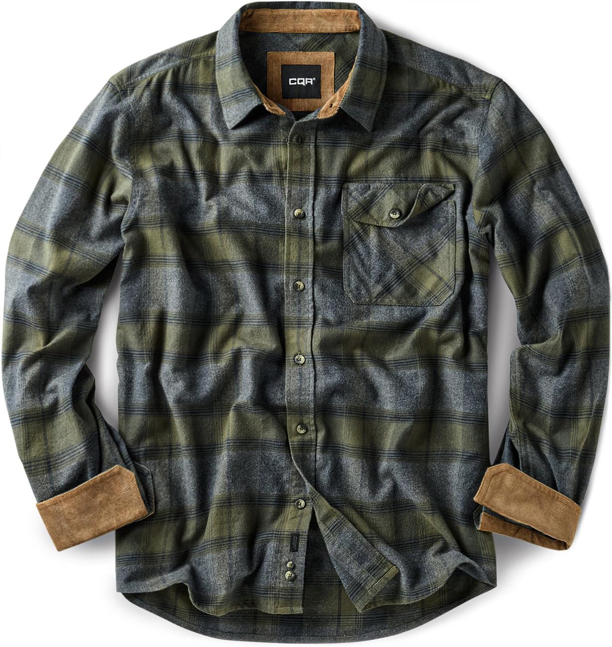 CQR Men's 100% All Cotton Button Down Flannel Shirts, Long Sleeve Brushed Warm Soft Casual Outdoor Plaid Shirt