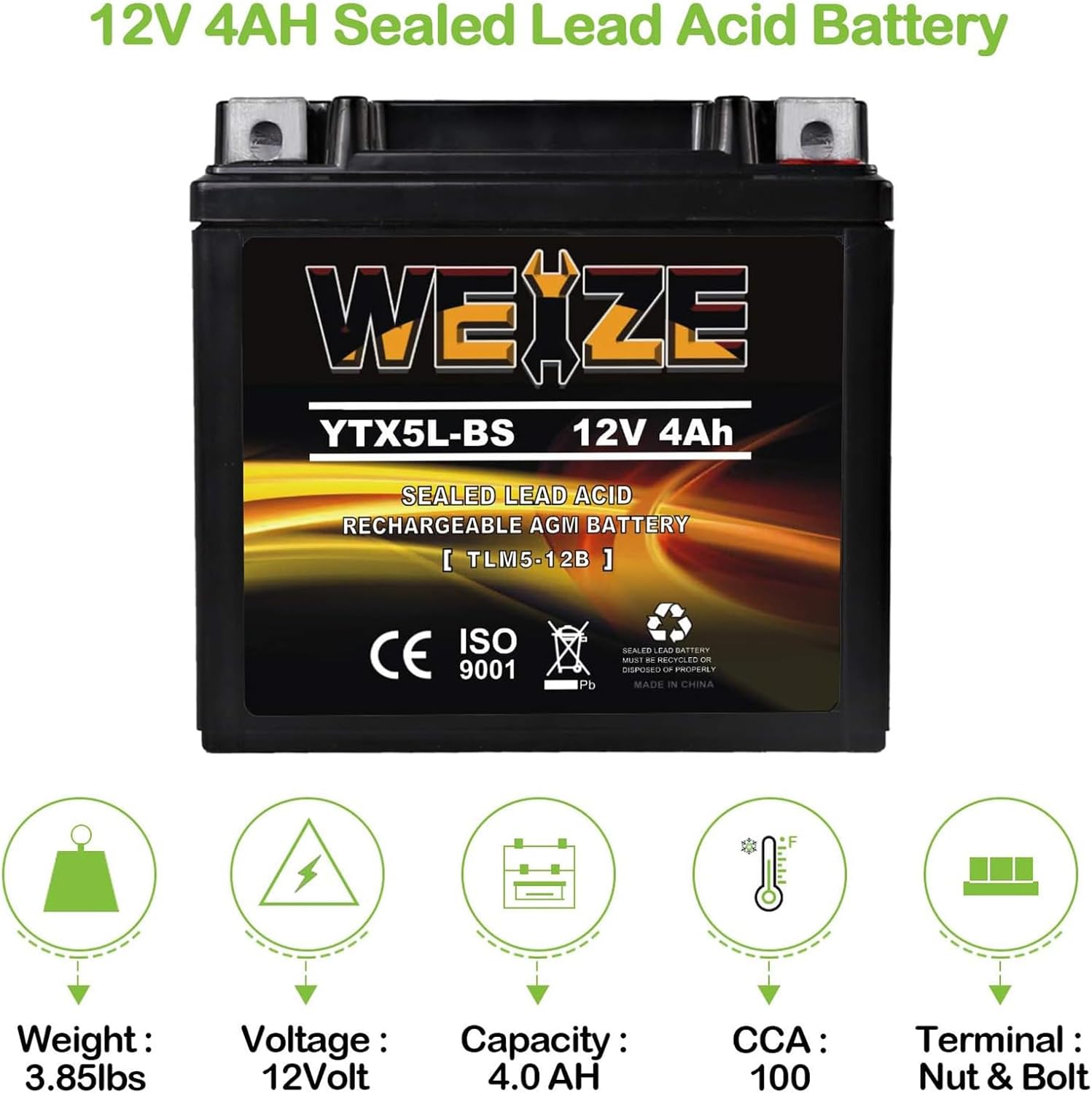 Weize YTX14 BS ATV Battery High Performance - Maintenance Free - Sealed AGM YTX14-BS Motorcycle Battery compatible with Honda Suzuki Kawasaki Yamaha scooter snowmobile