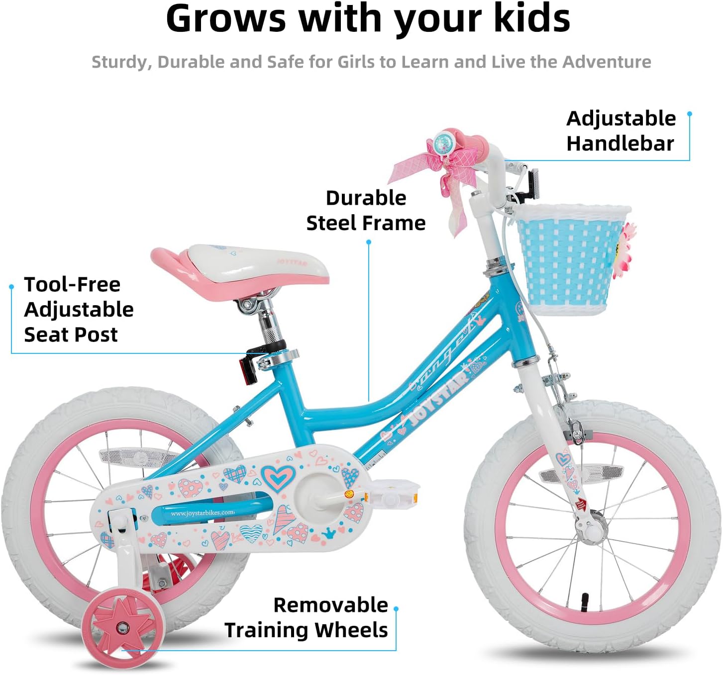 JOYSTAR Angel Girls Bike for Toddlers and Kids Ages 2-12 Years | 12-20 Inch Kids Bike with Training Wheels & Basket, 20 24“ Bicycle with Kickstand