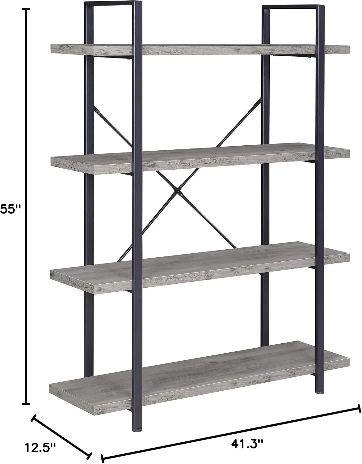BELLEZE 4 Tier Modern Rustic Industrial Bookshelf, Open Wide Office Etagere Book Shelf