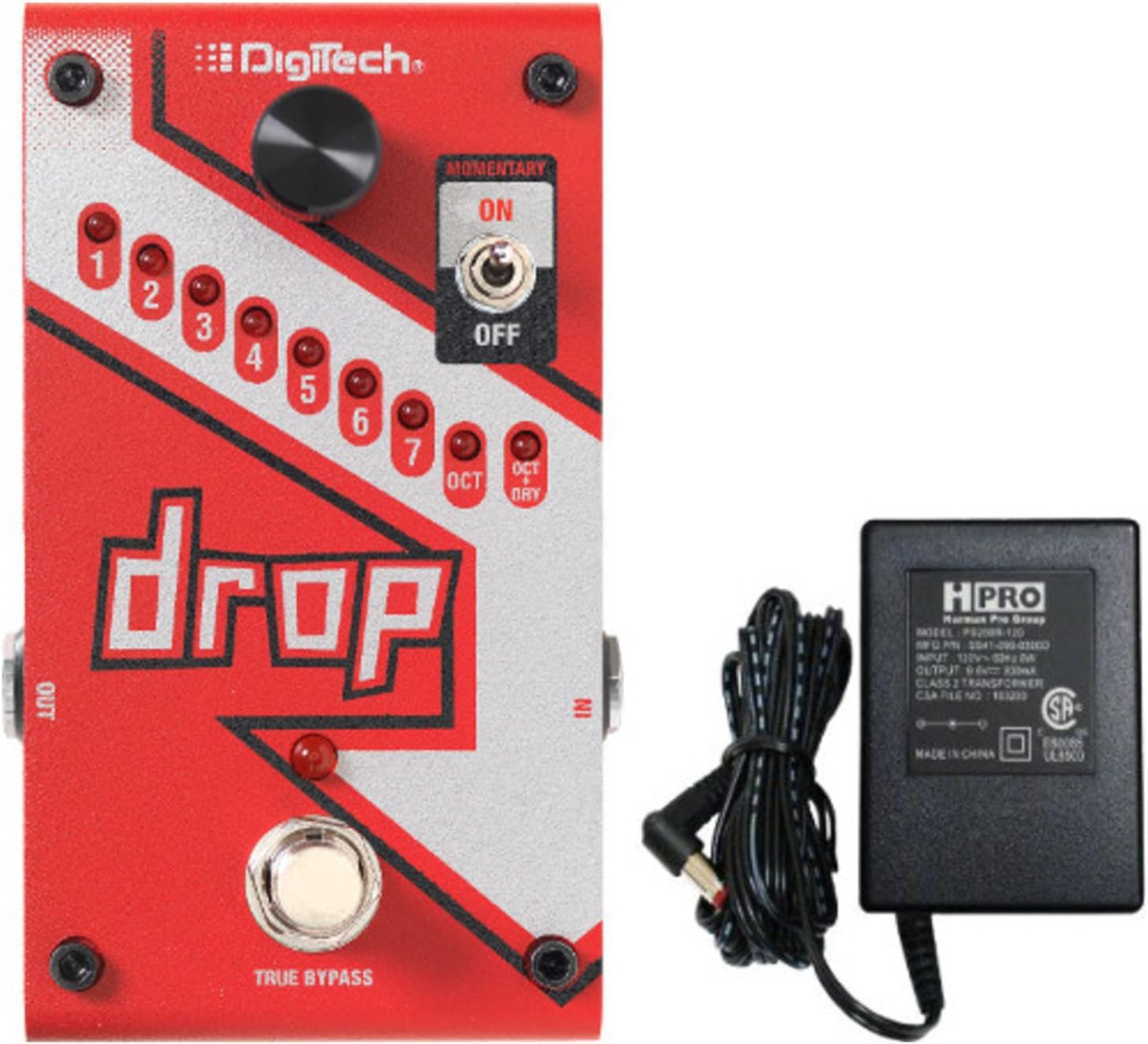 Digitech DROP Compact Polyphonic Drop Tune Pitch Shift Pedal with Momentary Latch Switching and True Bypass with Electronic Power Supply and Patch