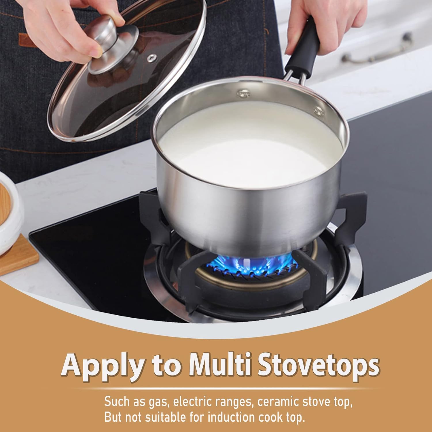 P&P CHEF 1 Quart Sauce Pan With Lid, Small Pot Saucepan, 1 Pc