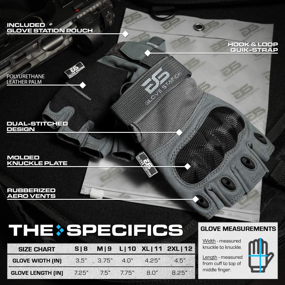 Glove Station Fingerless Knuckle Motorcycle Gloves, TACHK200