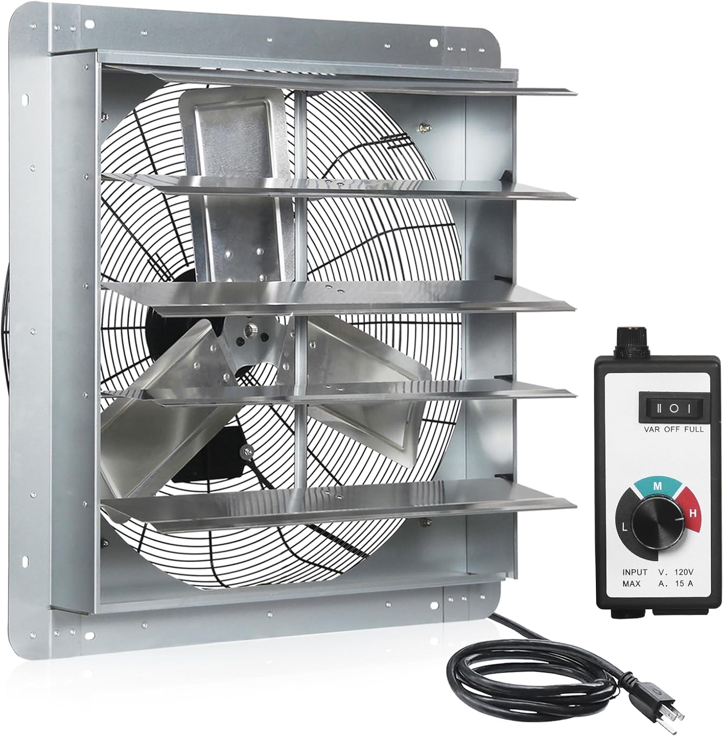 KEN BROWN 12 Inch Shutter Exhaust Fan Wall Mounted, Aluminum with 1.65 Meters Power Cord Kit, High Speed 1450CFM, Vent fan for Commercial, Greenhouse