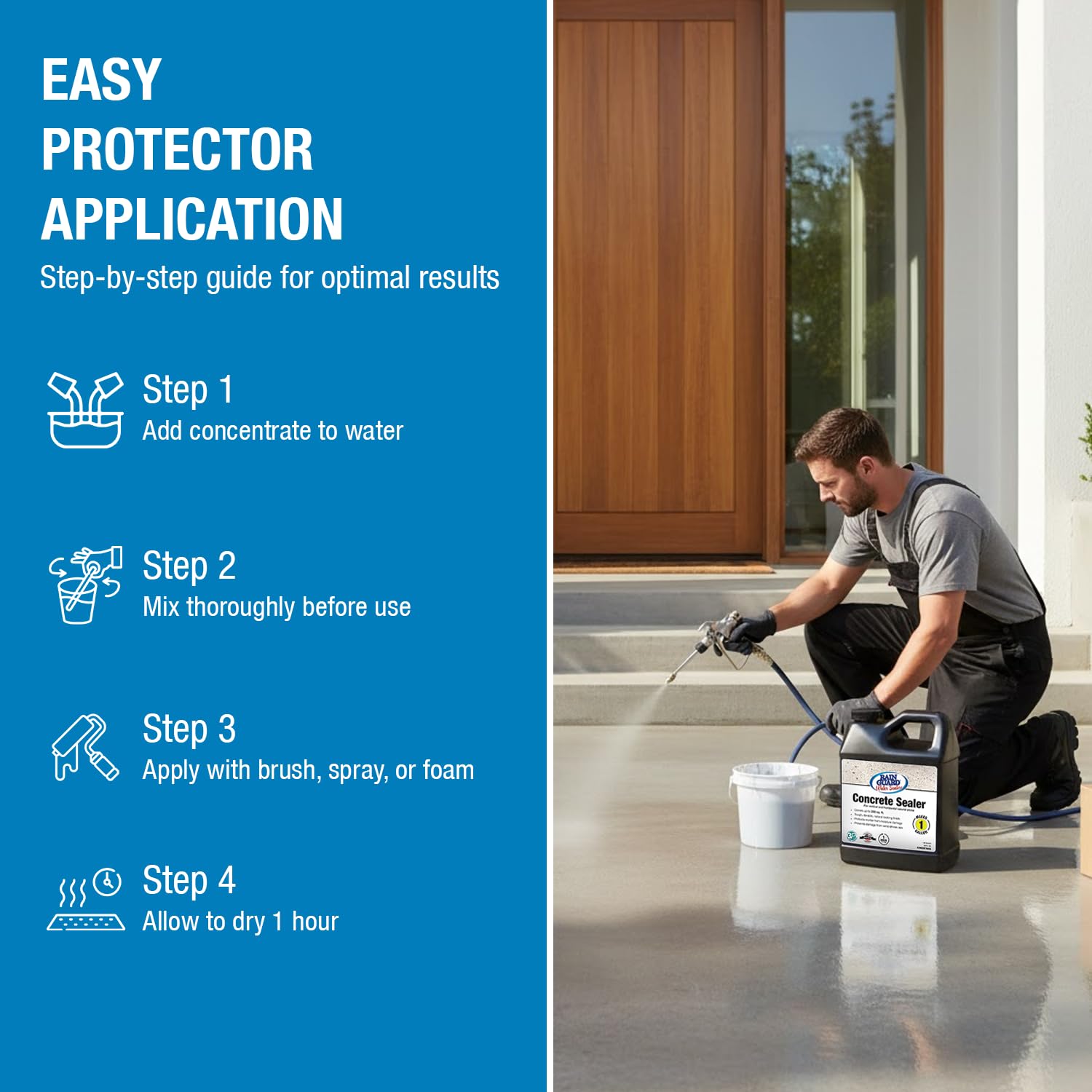 Rain Guard Concrete Sealer 5 Gallon | Ready to Use | Natural Finish | Deep Penetrating Protection Against Water and Salt Damage for All Concrete Surfaces | Silane/Siloxane Waterproofer | Ready To Use, Natural Finish, Clear, Deep Penetrating Protection Ag…