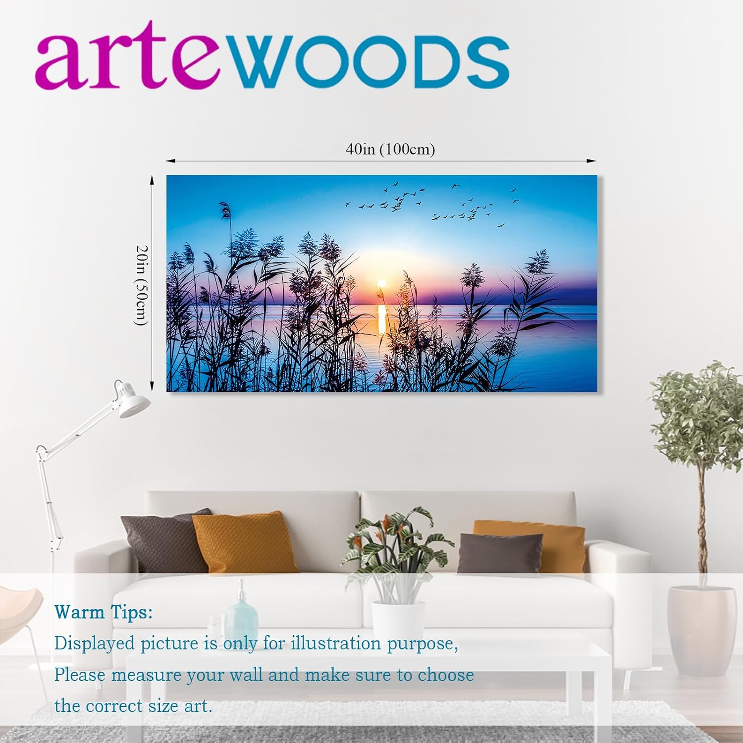 arteWOODS Ocean Wave Canvas Wall Art Beach Sunset Pictures Coastal Nature Artwork Blue Sea Painting Prints for Living Room Bedroom Home Office Decoration 20" x 40"