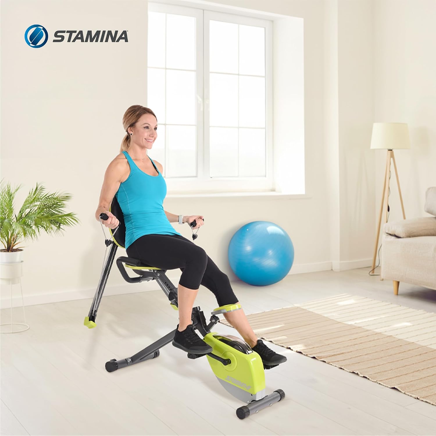 Stamina Wonder Exercise Bike | Build Upper and Lower Body Strength on One Machine | Includes Two Online Workout Videos, Chartreuse and Gray