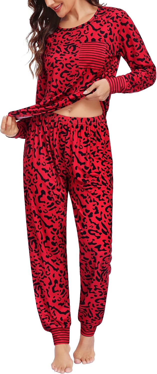 SWOMOG Women’s Pajamas Set Long Sleeve Sleepwear with Long Pants Soft Modal Loungewear Pj Set