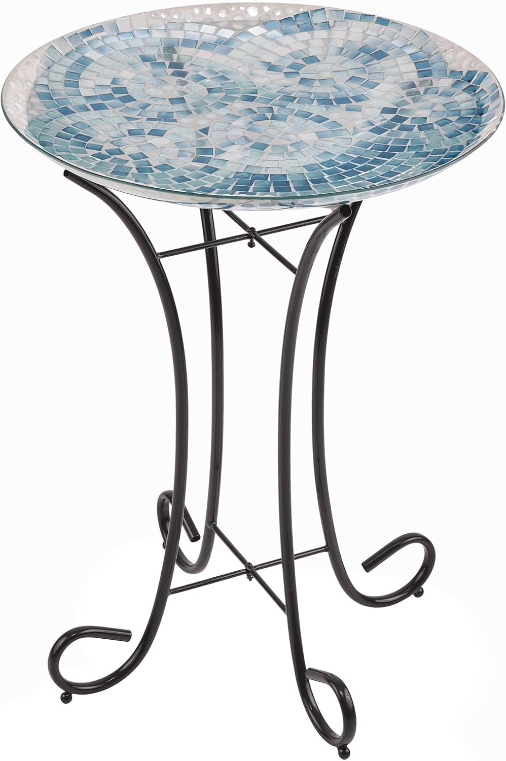 Alpine Corporation 24" Tall Outdoor Floral Mosaic Glass Birdbath with Metal Stand and Detachable 18 Inch Diameter Bowl, Garden Decor