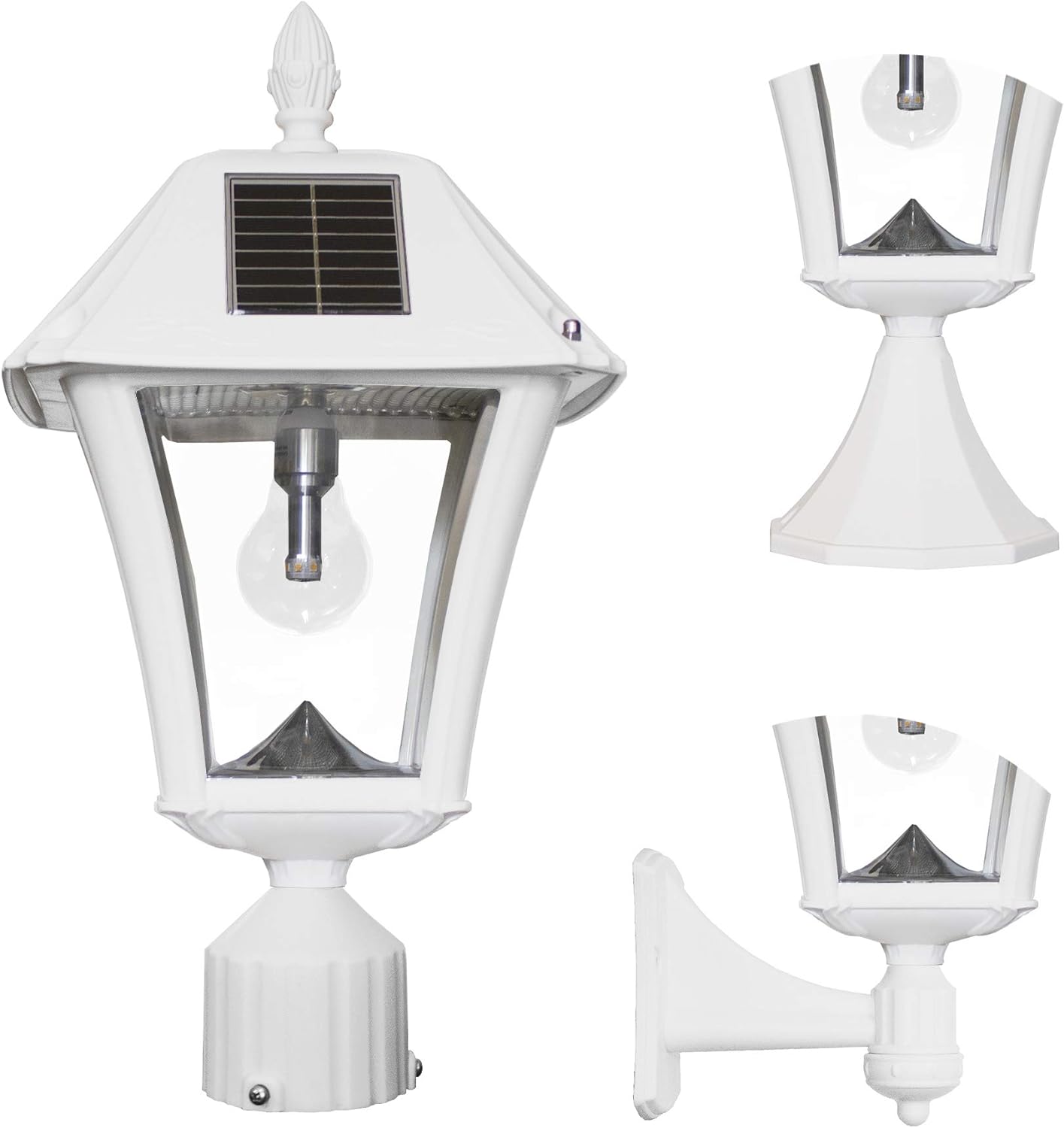 Gama Sonic Baytown II Bulb White Outdoor Solar Light, Single Post Light with 3 Mounting Options, 3in. Fitter for Lamp Posts