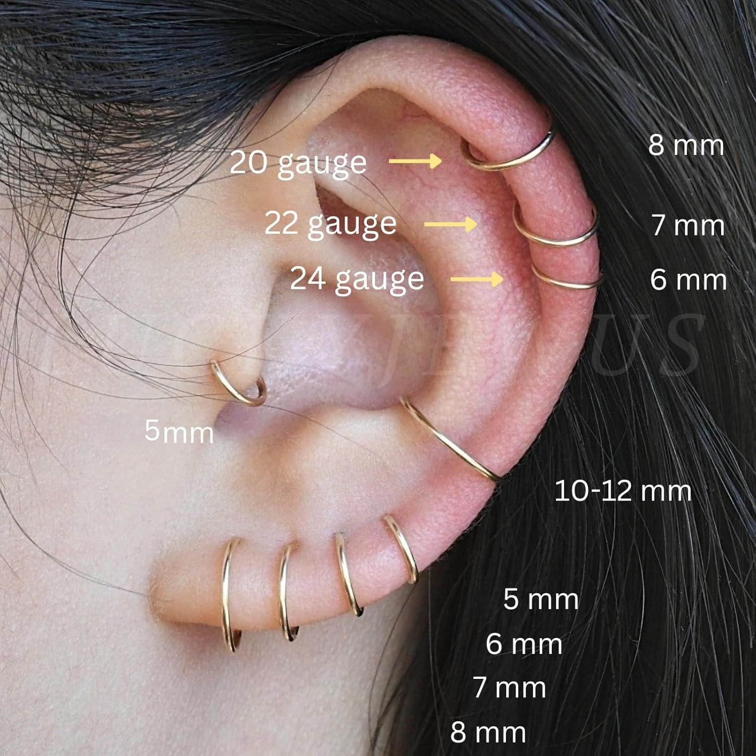 Small Gold or Sterling Silver Huggie Hoop Earrings for Women Cartilage Nose Helix Tragus