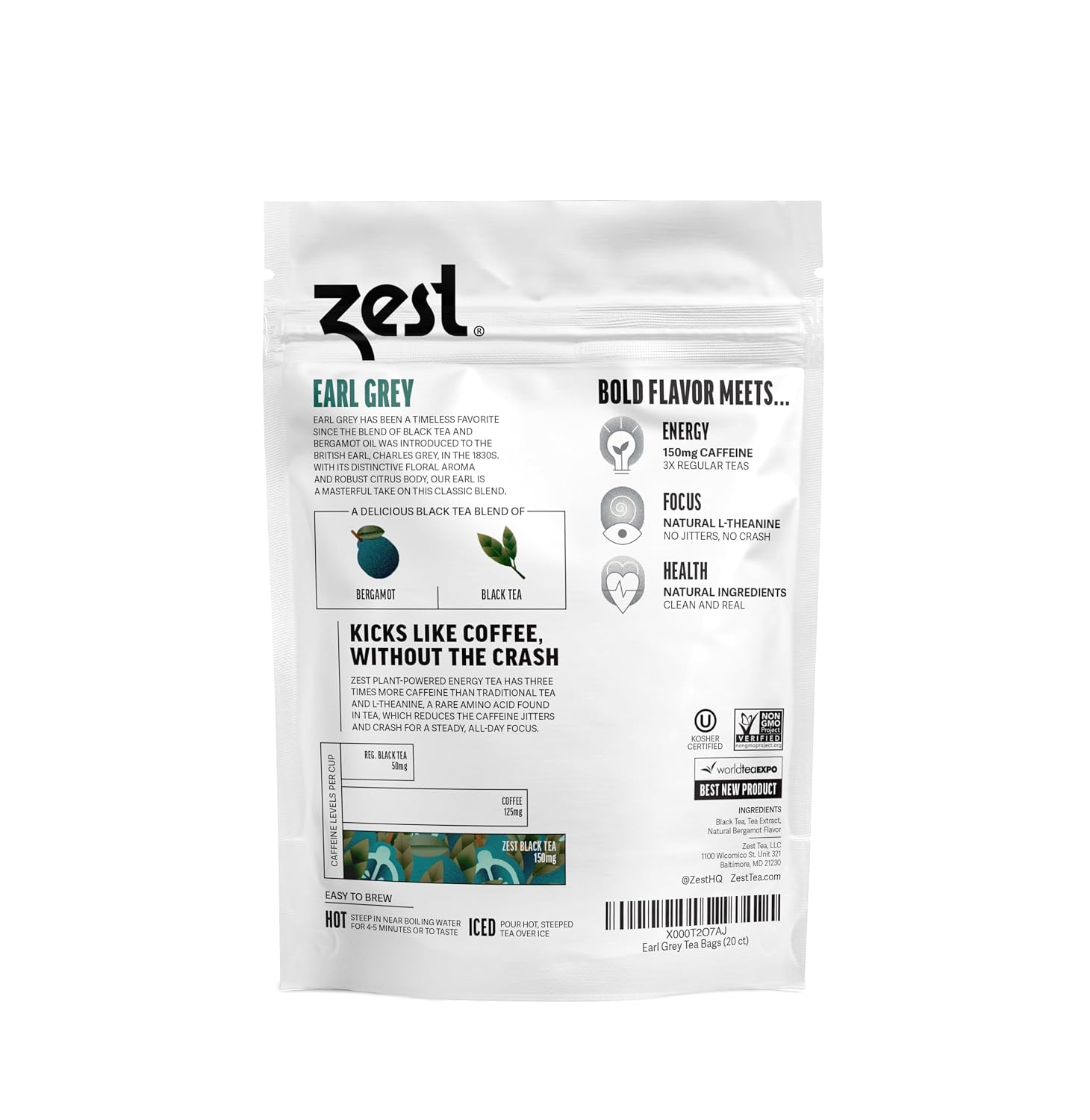 Zest Energy Green Tea – Pomegranate Mojito High Caffeine Tea Bags for Focus & Morning Energy – Natural Caffeinated Tea with 135mg Caffeine – Coffee Substitute – 20Ct Pack, Non-GMO & Keto Friendly