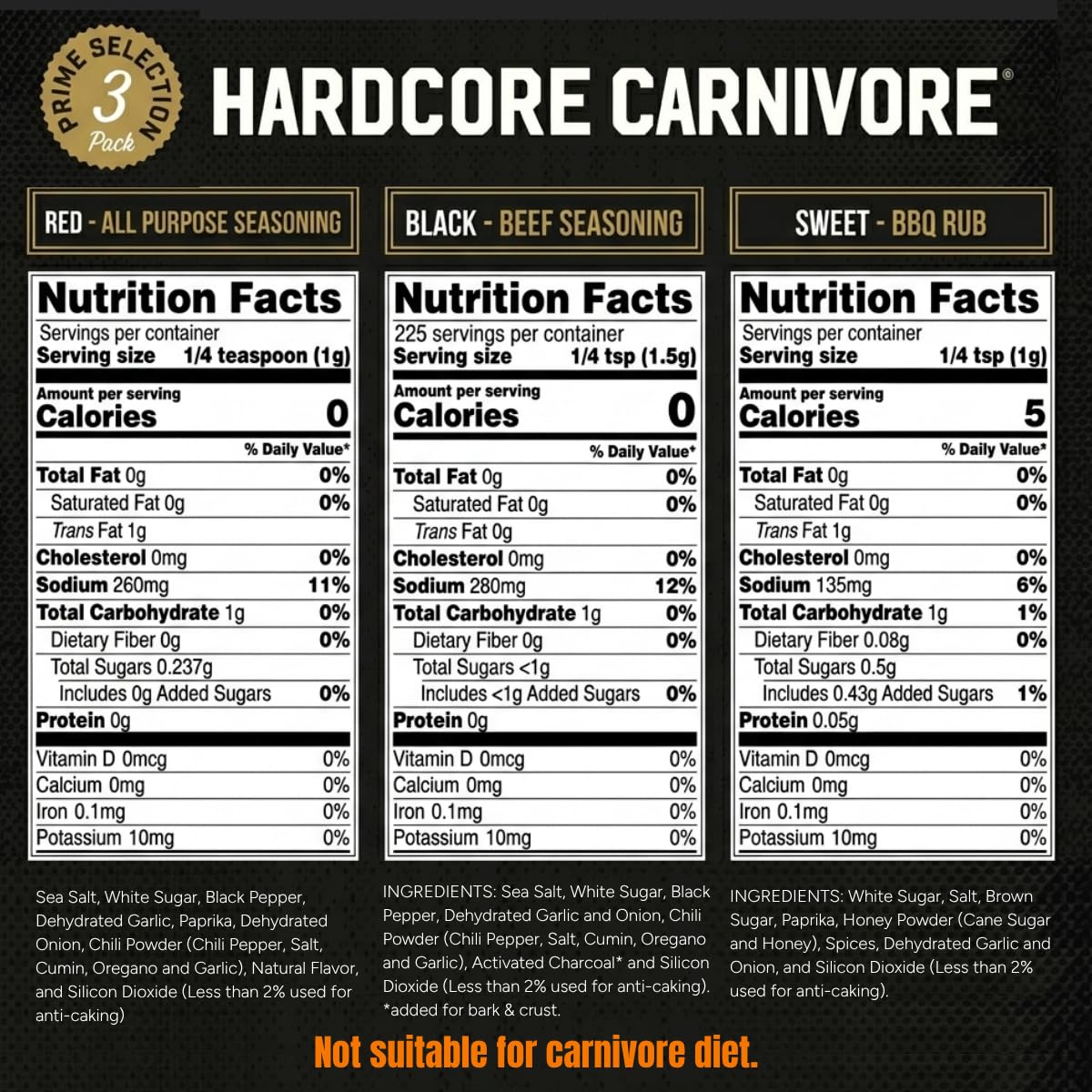 Hardcore Carnivore Black | All-Purpose Beef Seasoning Rub, 13oz Shaker