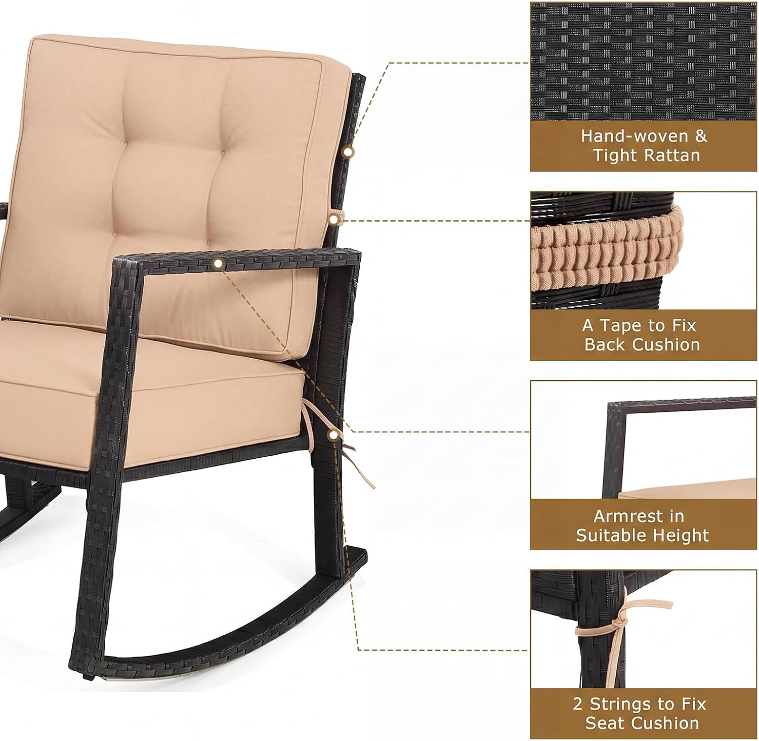 Tangkula Wicker Rocking Chair, Outdoor Glider Rattan Rocker Chair with Heavy-Duty Steel Frame