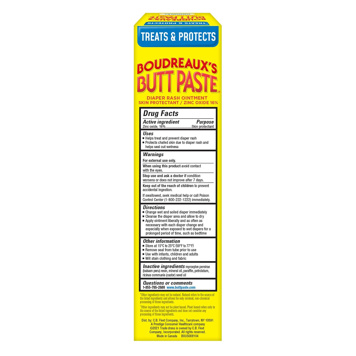Boudreaux's Butt Paste Diaper Cream, Dermatologist-Tested Original Diaper Rash Cream for Daily Prevention and Relief, Baby Ointment, 2oz Tube