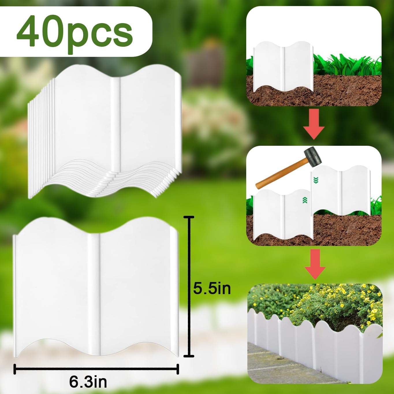 Orgrimmar Garden Edging Kit 40PCS Pound-in Interlocking Black(20”x5.3”)