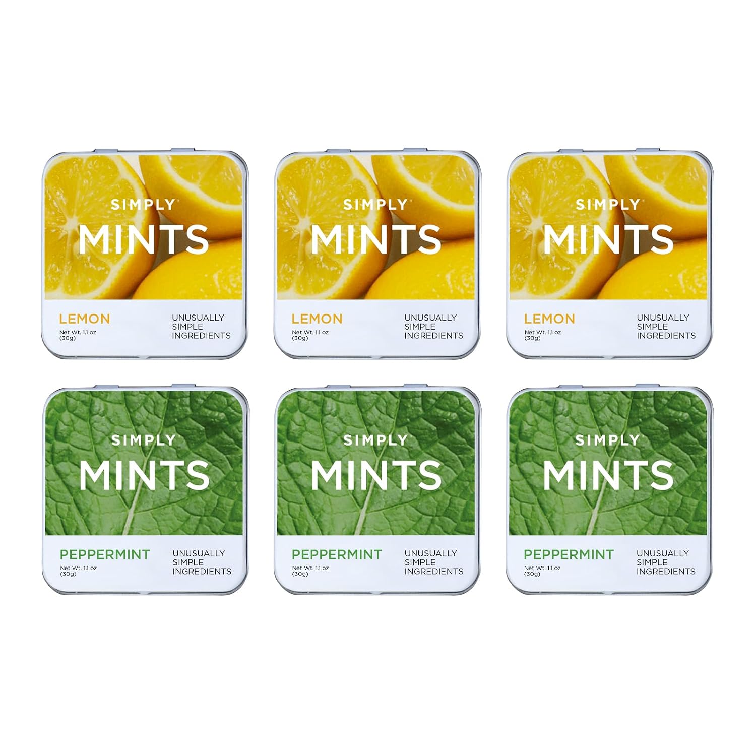 SIMPLY MINTS Natural Peppermint Breath Mints, 6 Pack (180 Pieces), Made With Real Peppermint Oil | Aspartame-Free, Sorbitol-Free, Xylitol-Free, Vegan, Kosher, Non-GMO