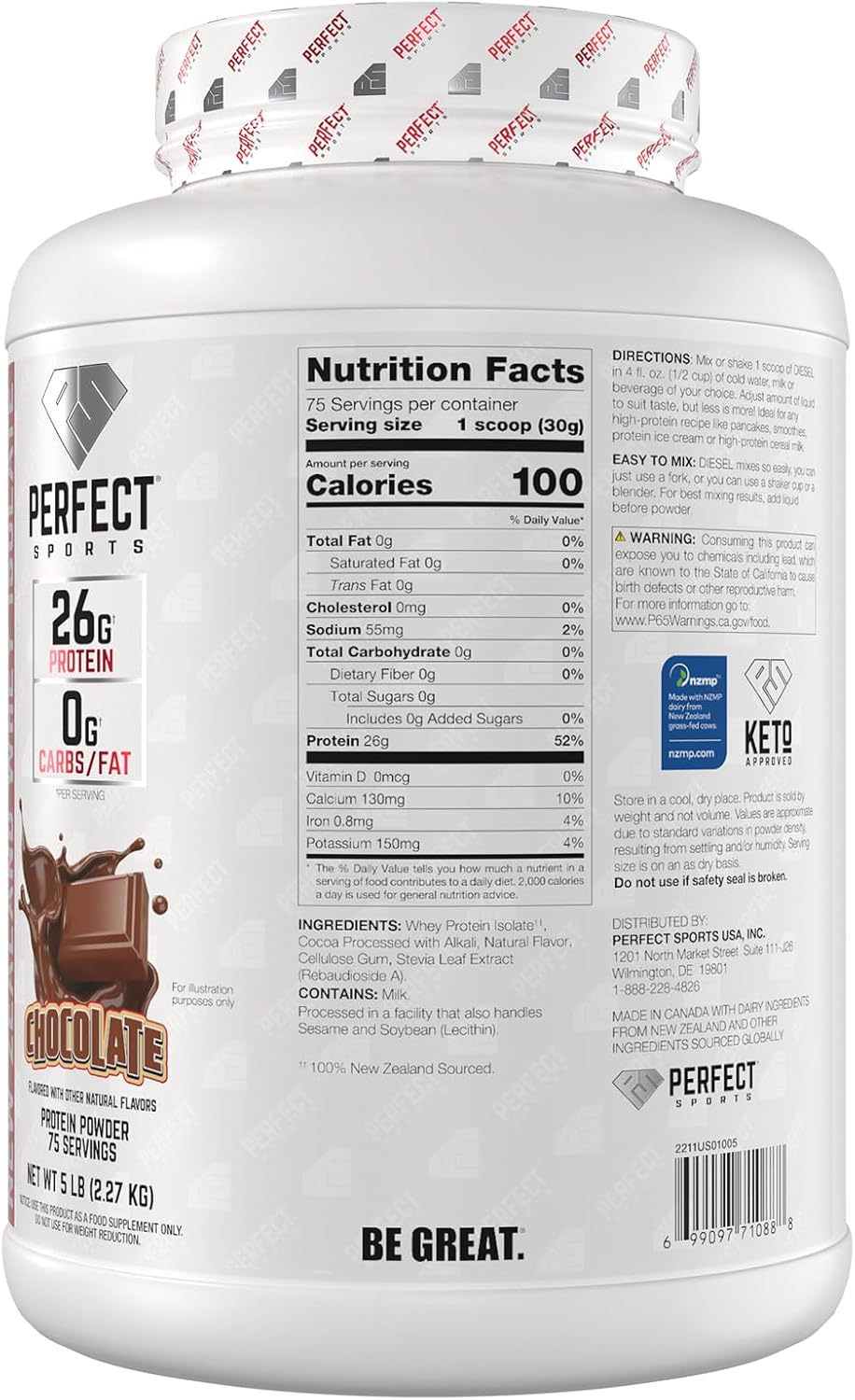 PERFECT SPORTS Diesel Whey Protein Isolate, Milk Chocolate, 2 lb