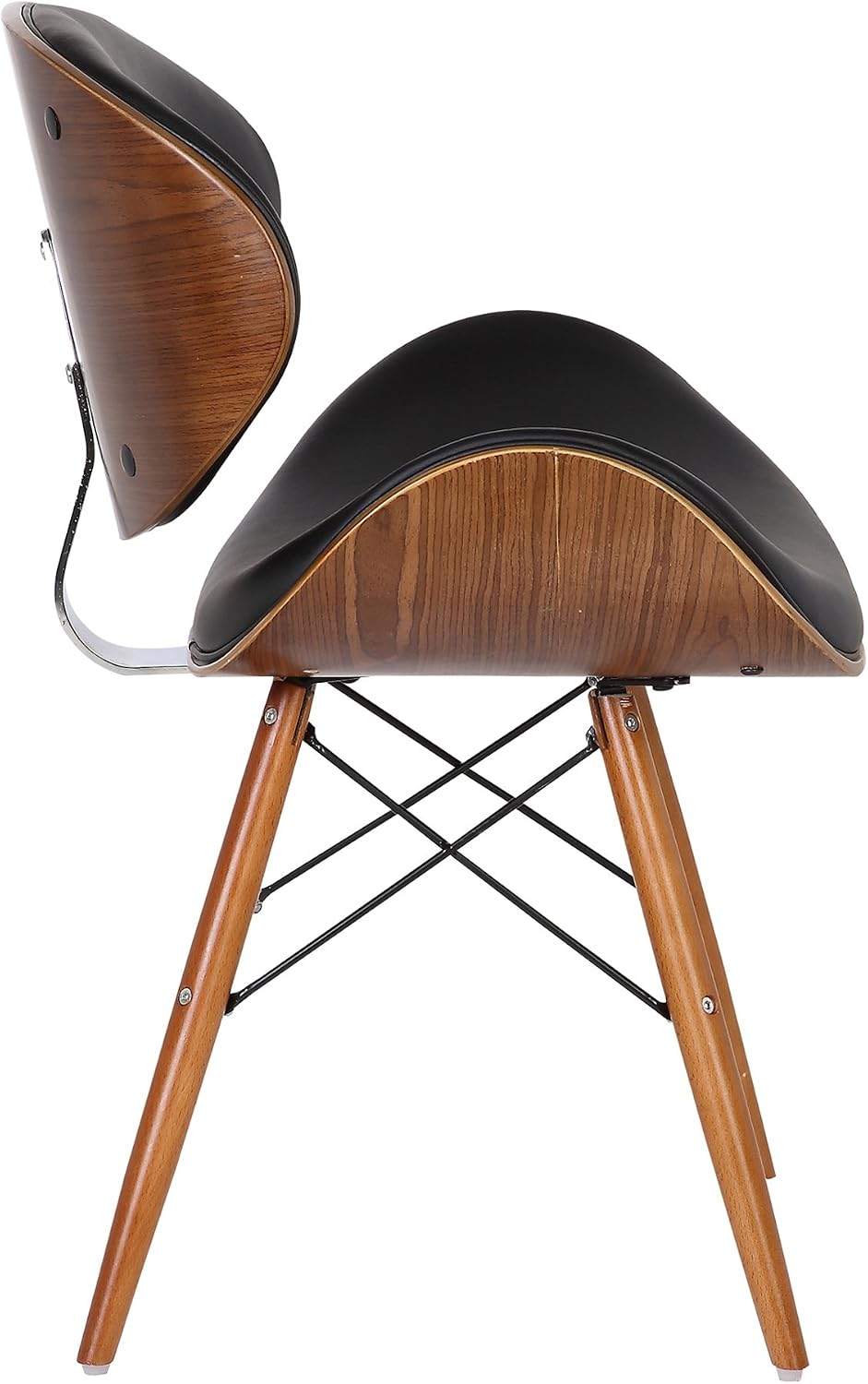 Armen Living Cassie Dining Chair in Black Faux Leather and Walnut Wood Finish 20D x 21W x 31H in