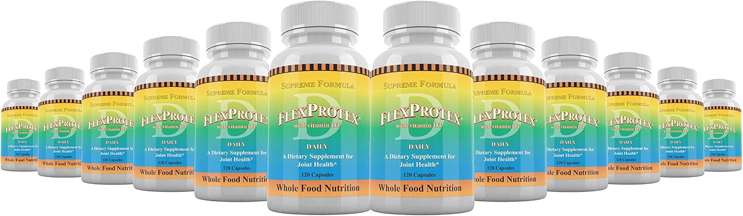 Daily Health, Flexprotex D 884mg Joint Muscle Support 120 Capsules Natural Herbal Turmeric Chondroitin Glucosamine Yucca Boswellia Hyaluronic Acid Ashwagandha D3 Magnesium (1 Month Supply)