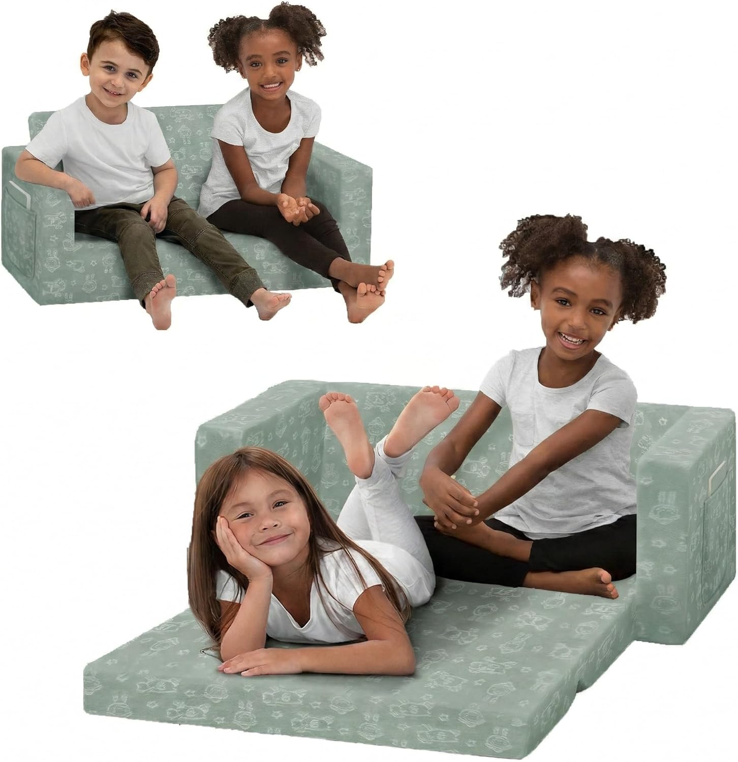 Delta Children - Serta Perfect Sleeper Kids 2-Seater Sofa, Convertible 2-in-1 Flip Open Toddler Couch Sleeper, Foam Chair for Playroom & Bedroom