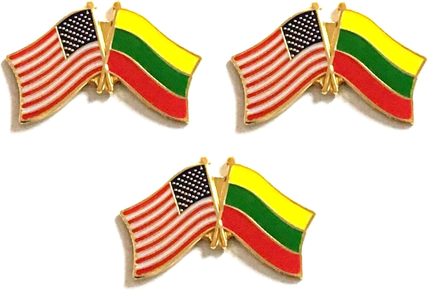 3 National Country Flag Crossed Enamel Flag Pins Pack of 3 Friendship Double Flags