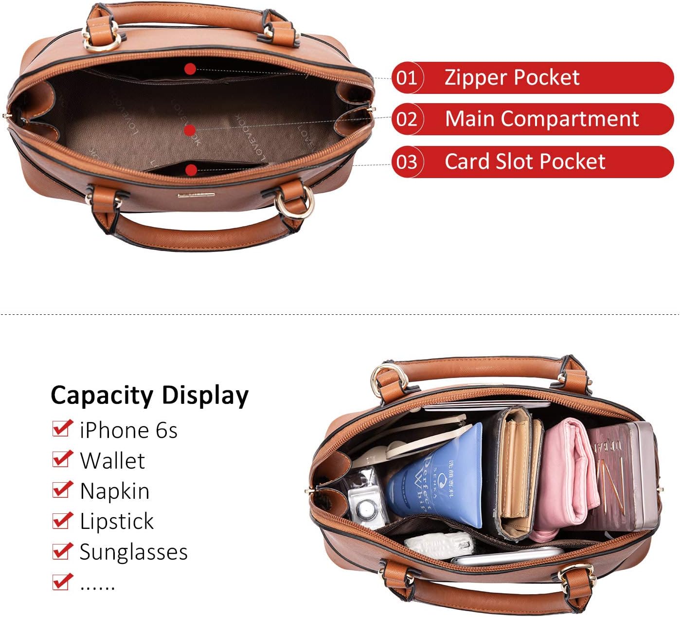LOVEVOOK Purse for Women, Crossbody Dome Satchel Handbag with Double Zip