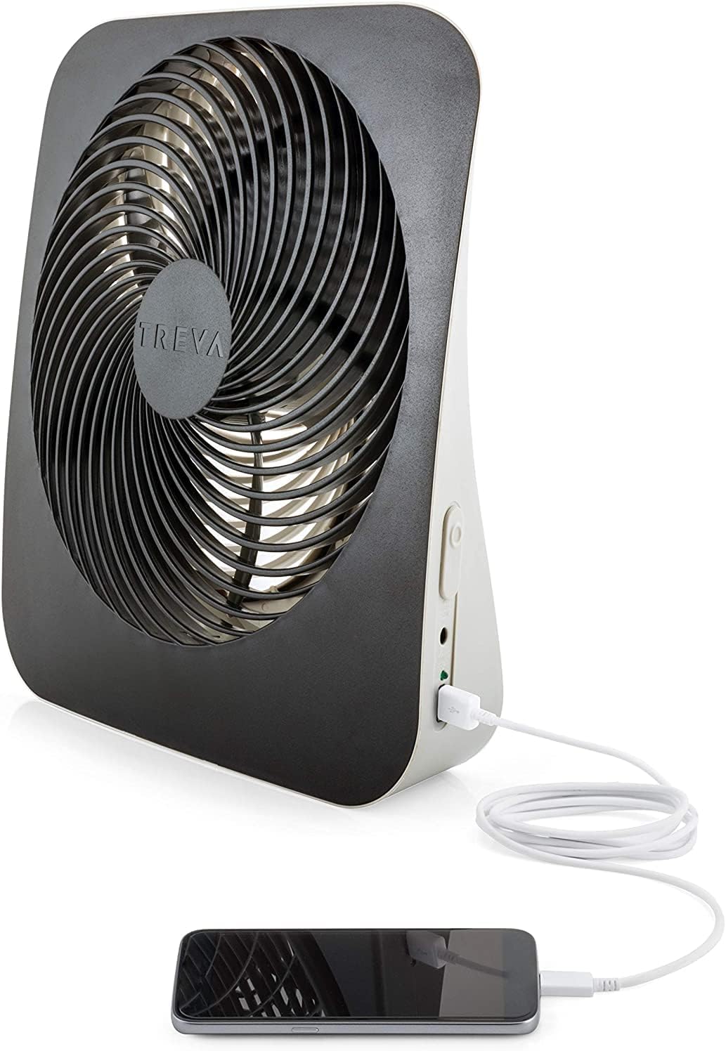 Treva 10 in Portable Desk Fan Battery or AC 2-Speed with USB Port