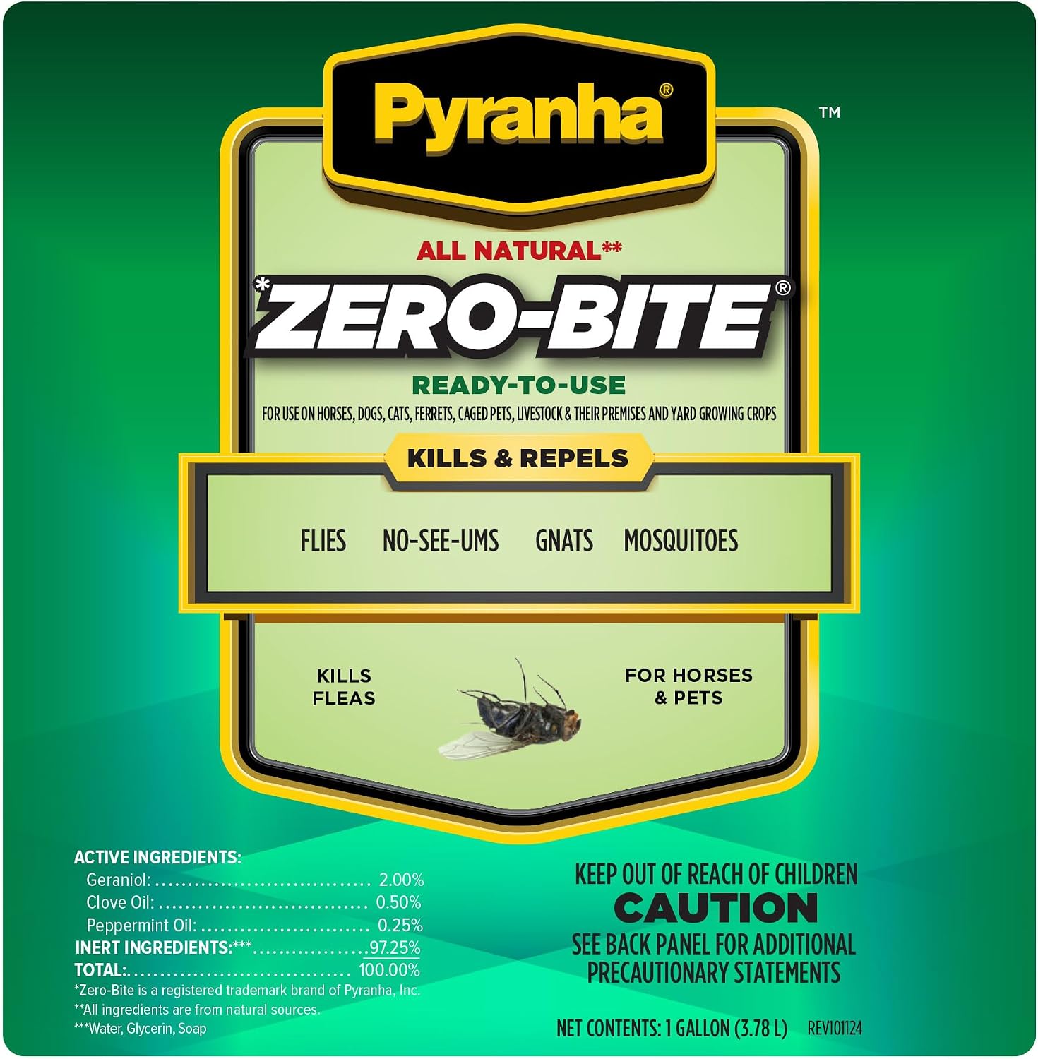 PYRANHA Zero-Bite All Natural Fly Spray - Ready to Use Water Based Repellent for Horses, Dogs, Cats, Ferrets, Caged Pets, Livestock | Repels Flies, Gnats, Mosquitoes, No-See-UMS