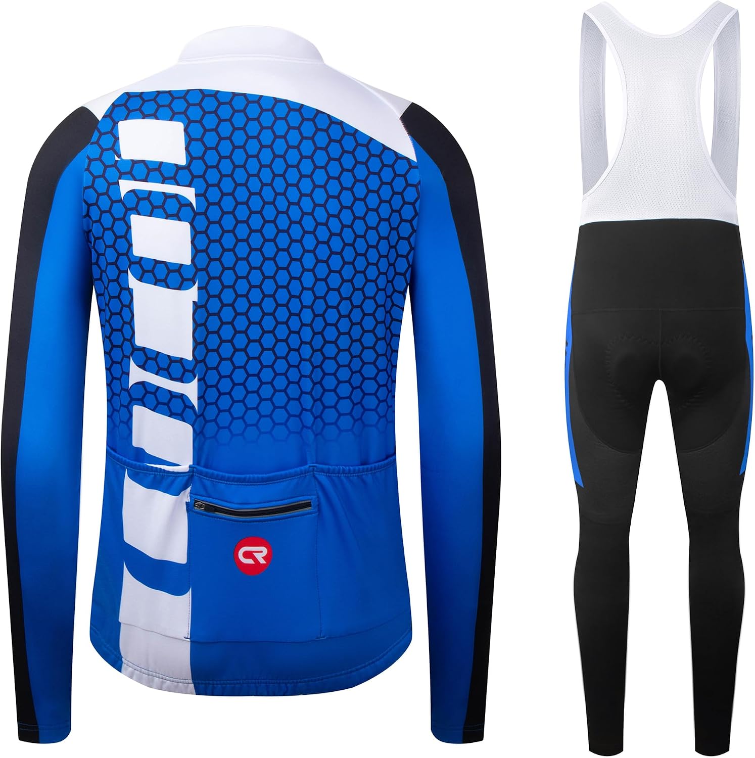 Coconut Ropamo CR Men's Cycling Clothing Set Long Sleeve Cycling Jersey Zipper Pocket Bike Outfit Cycling Bib Pants 3D Padded