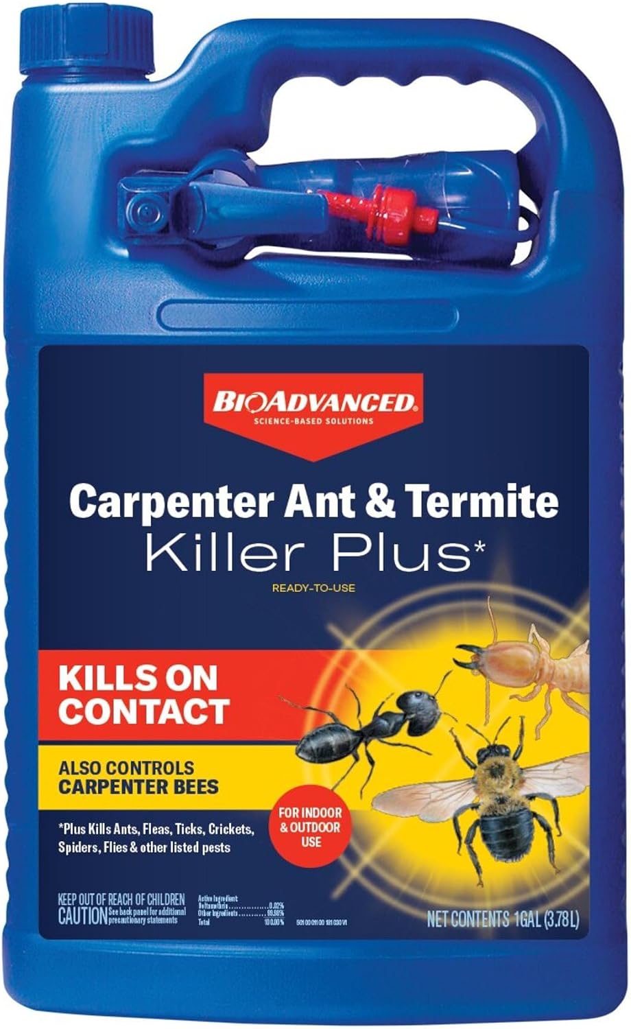 BioAdvanced Carpenter Ant & Termite Killer Plus Spray - 1 Gal Bottle | Ready-to-Use - Kills Carpenter Bees - Indoor & Outdoor Insect Control - Sprayer Included