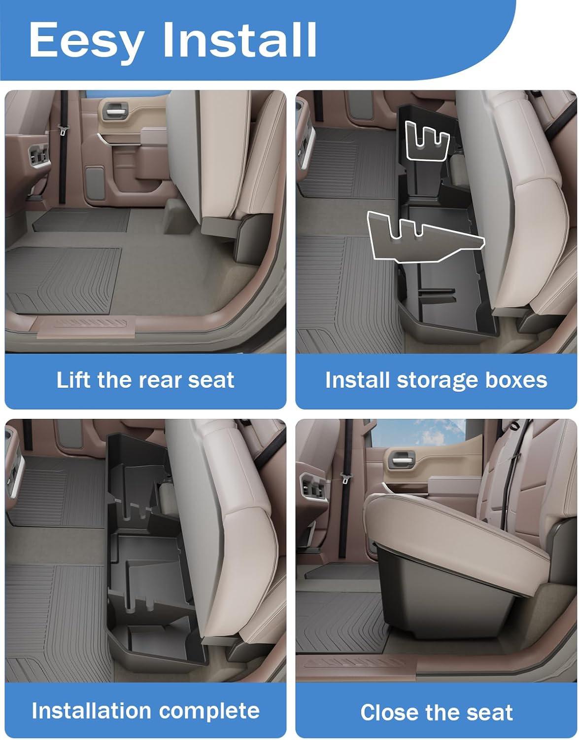 FengYu Under Seat Storage Box for 2015-2026 Ford F-150 F150 SuperCrew Cab | 2017-2026 F-250/F-350/F-450/F-550 Super Duty,F-150 Rear Underseat Storage Truck Organizer Tool Box