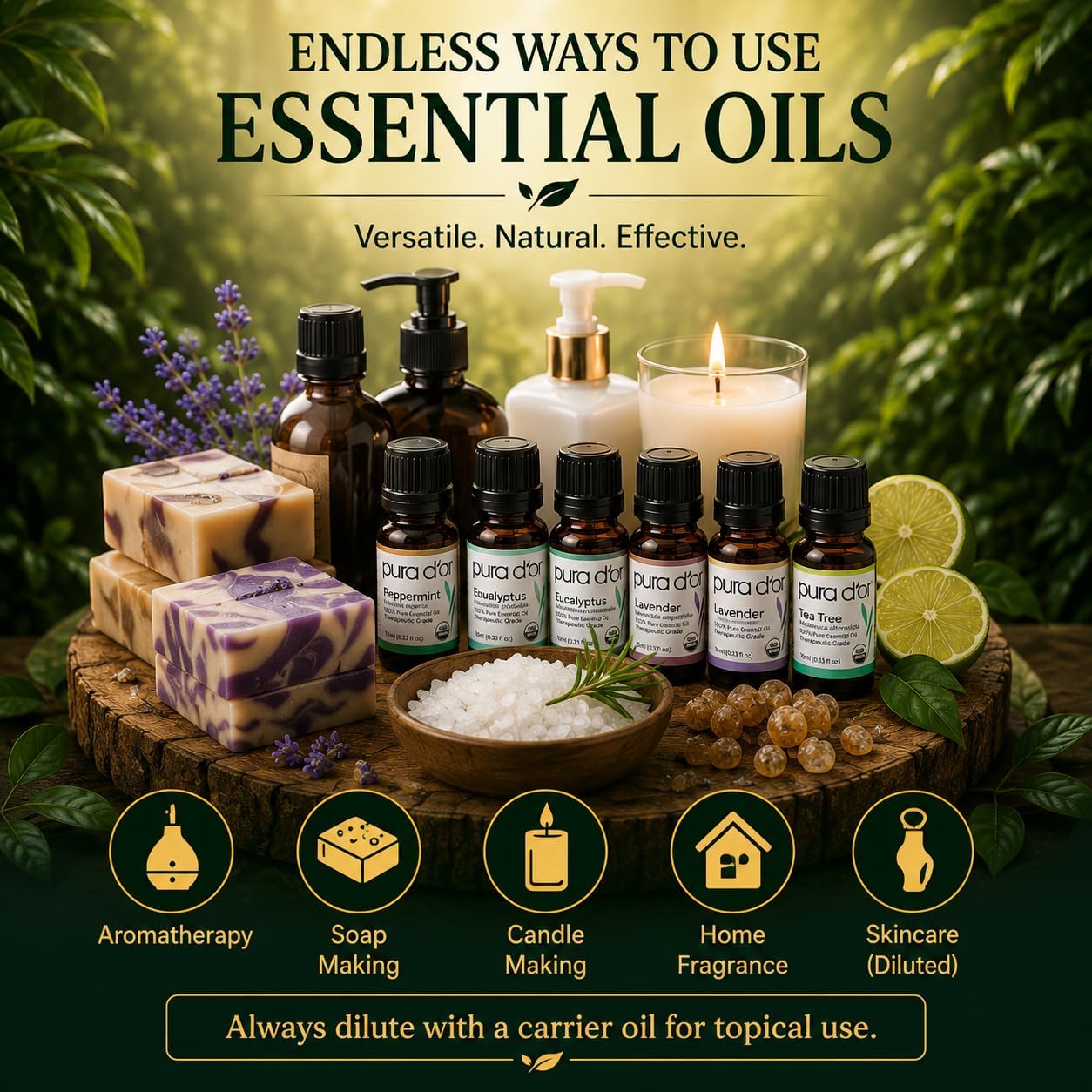 PURA D'OR Organic Perfect10 Essential Oils Aromatherapy Box Set, 10mL x10