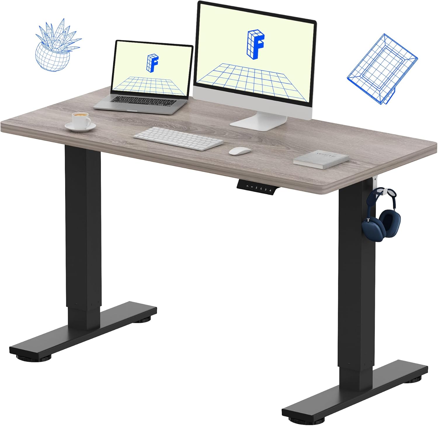 FLEXISPOT EN1 One-Piece Standing Desk, Electric Adjustable with 4 Memory Presets, 176 LBS Capacity, Stable & Quiet