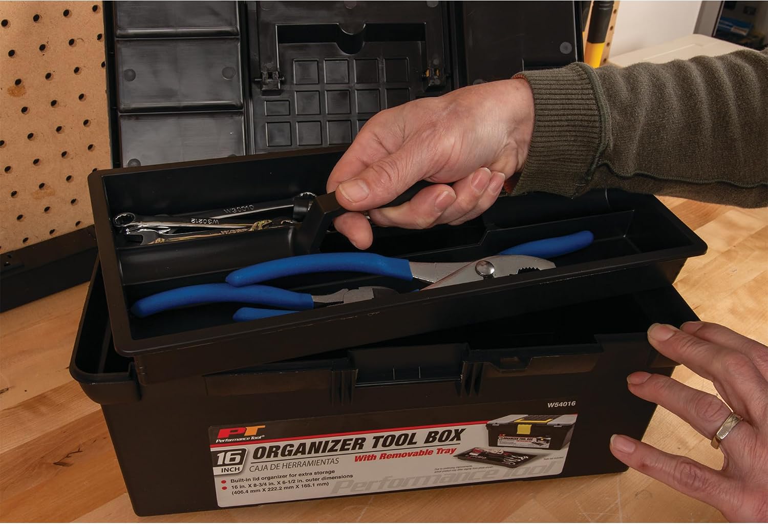 Performance Tool W54026 26 in. Steel Tool Box with Removable Tote | Heavy duty steel storage box and organizer. Recessed ergonomic comfort handle. Strong double latch with padlock eyehole