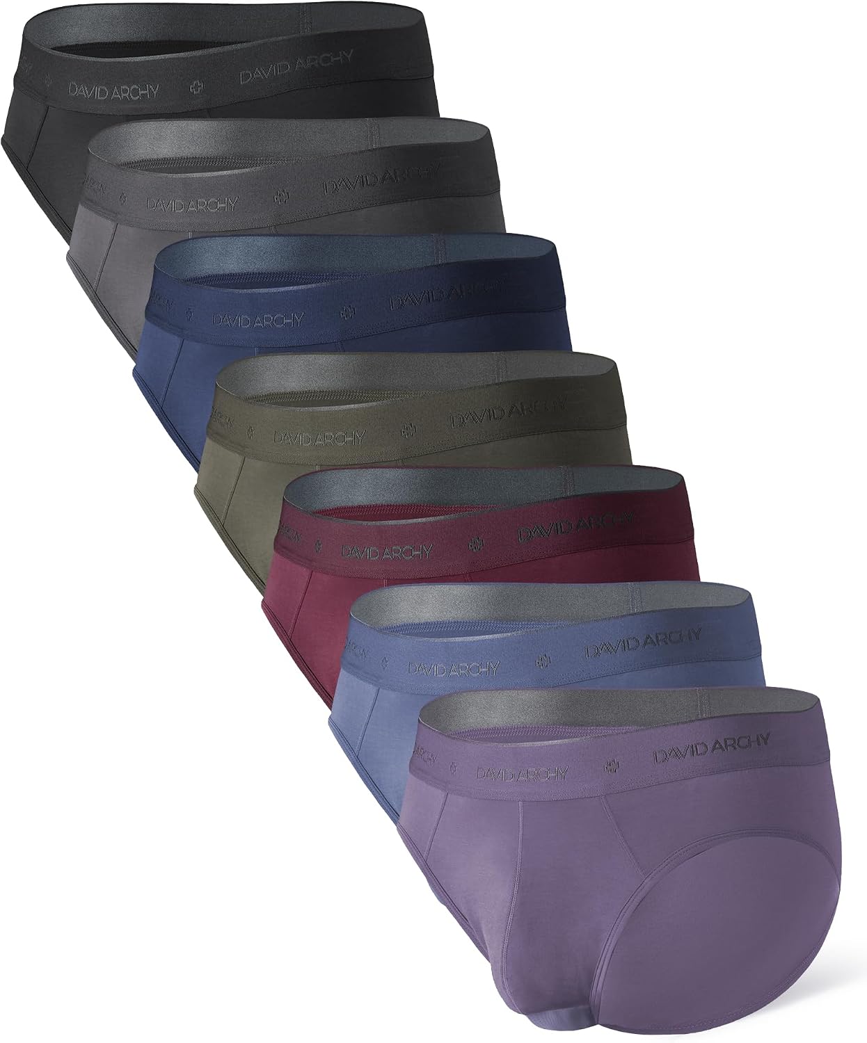 DAVID ARCHY Men's Soft Modal Dual Pouch Support Briefs 4 or 7 Pack | Breathable moisture-wicking fabric offers flexible elastic waistbands, chafe-free design for daily active movement.