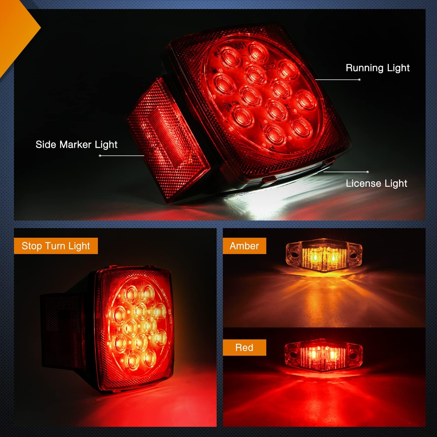 Nilight Square Submersible LED Trailer Light Kit,IP68 Waterproof 2PCS