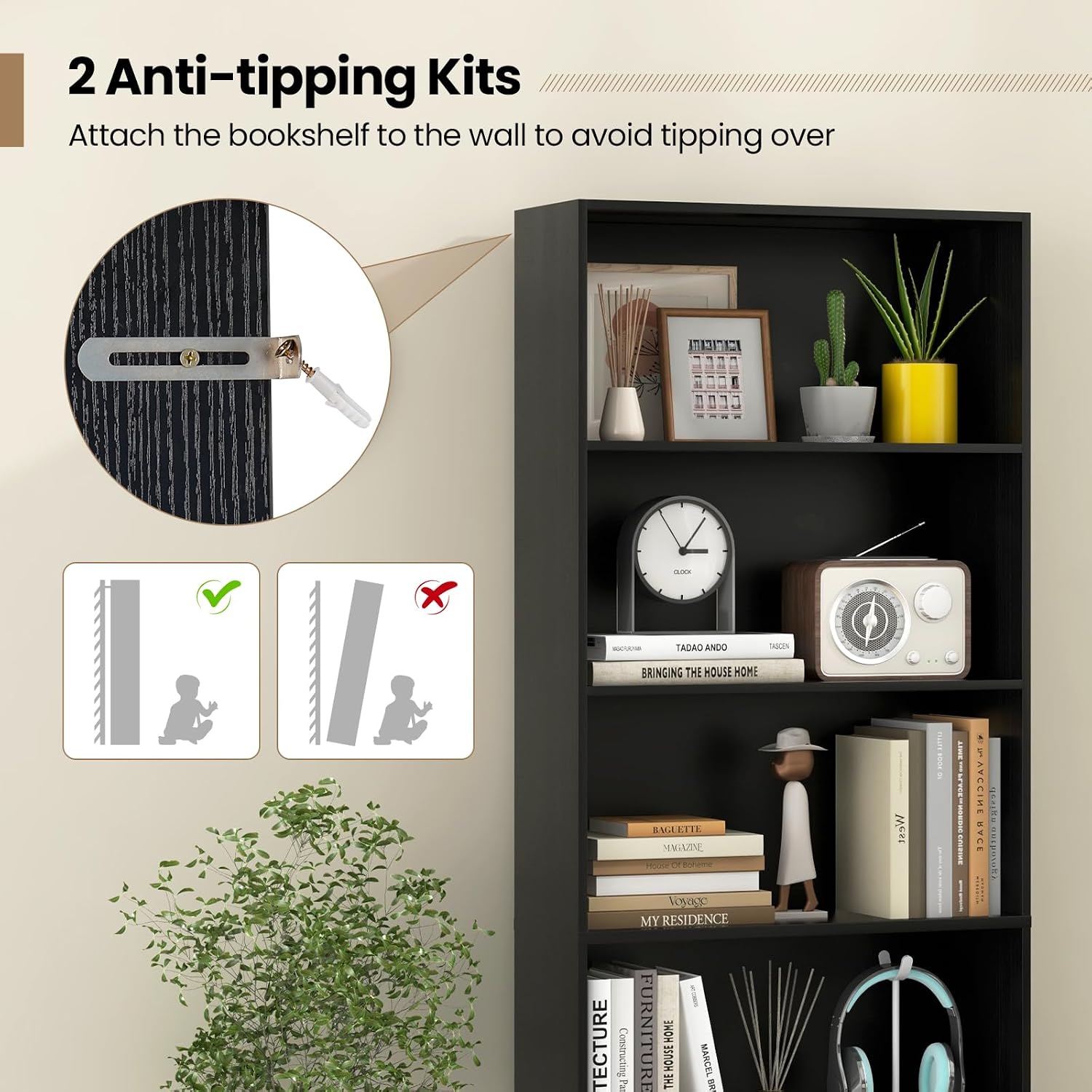 Giantex 8-Cube Bookcase, 3-Tier Cubby Bookshelf, Horizontal Vertical Display Rack with Anti-Tipping Kits, Modern Storage Organizer Shelf Unit for Bedroom, Living Room, Study (Natural, 8-Cube)