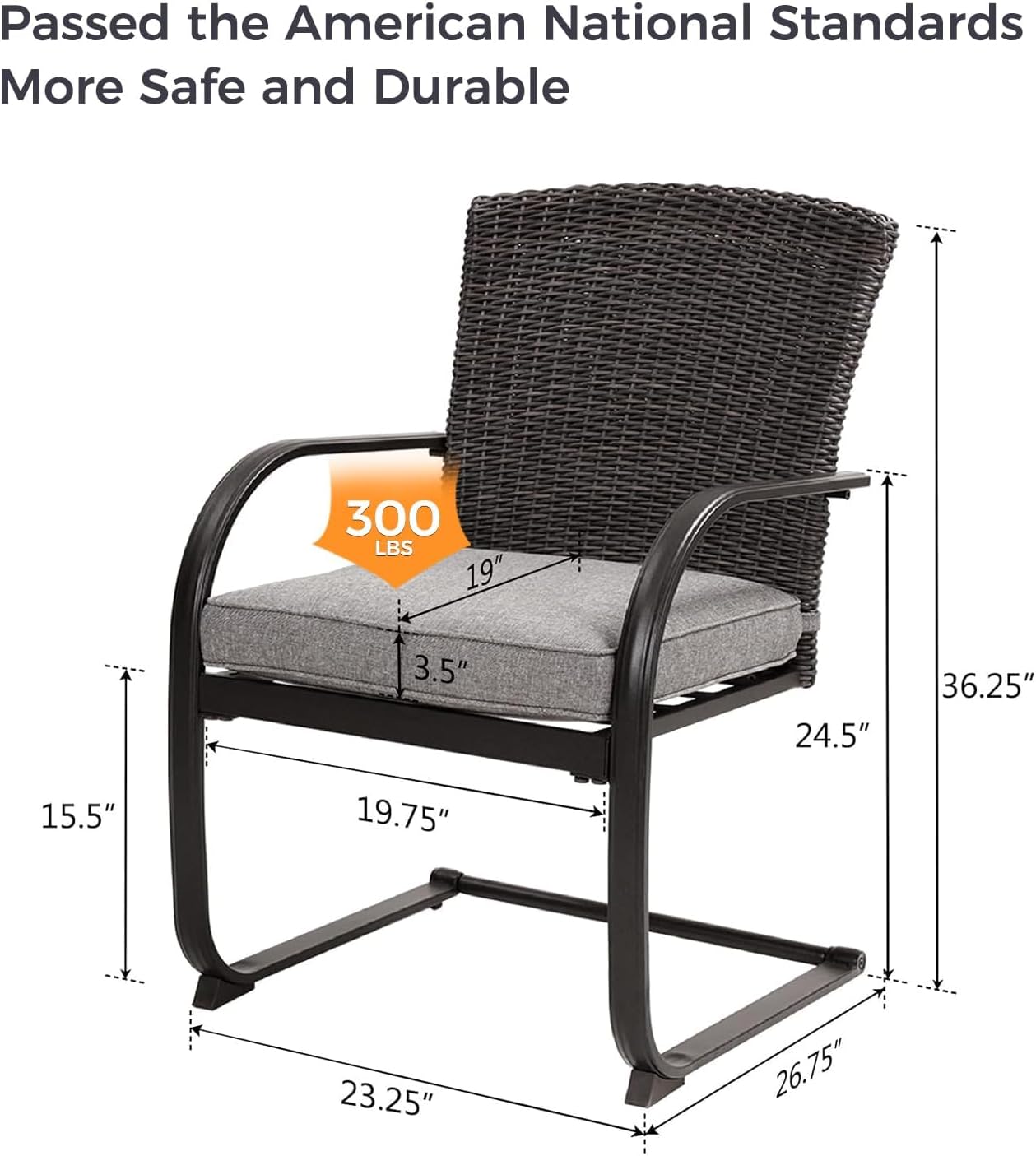 Grand patio 4 Pieces Outdoor Patio Metal Dining Chairs, C-Spring Motion Wicker Dining Chairs Set of 4 with Seat Cushions for Lawn Garden Backyard Deck