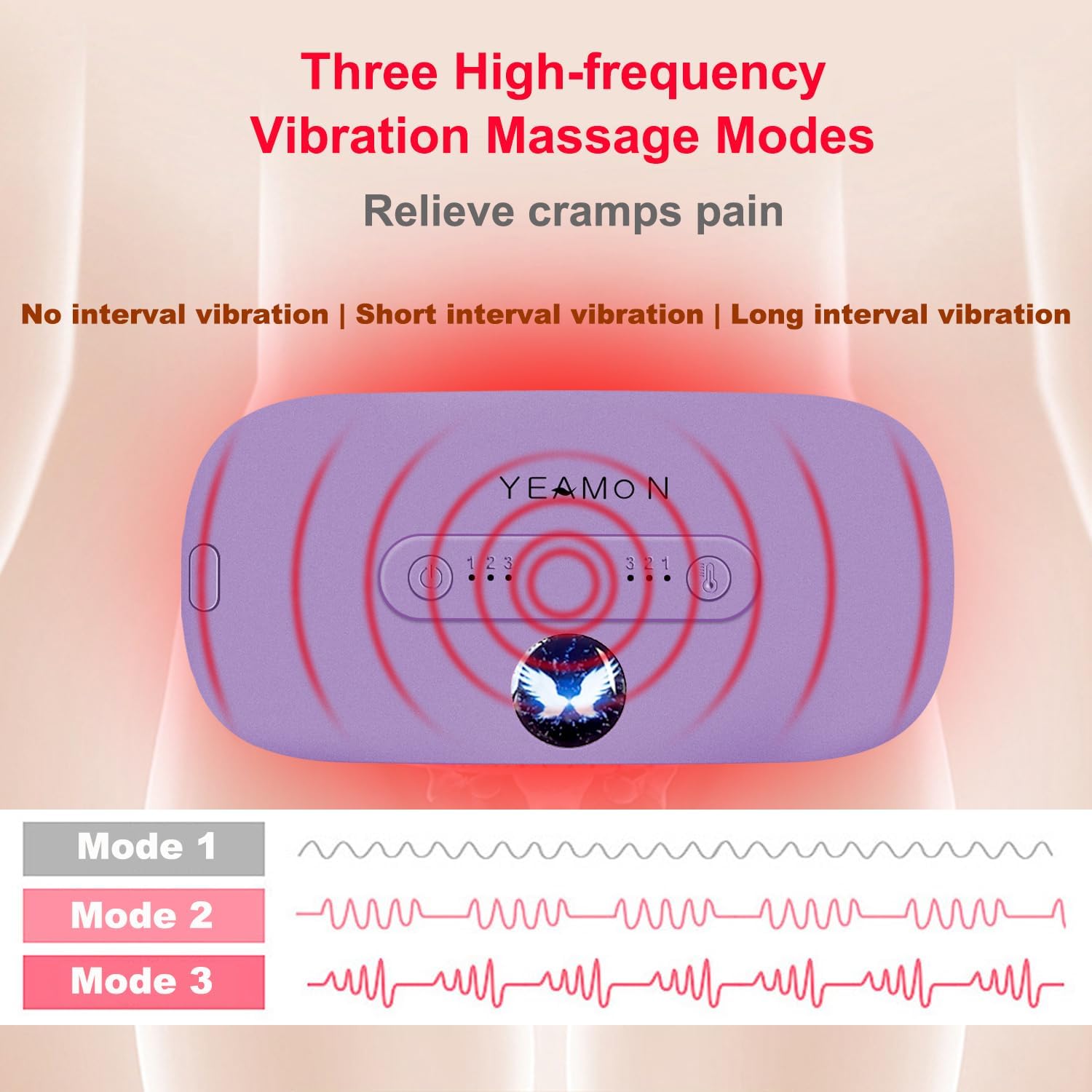 Portable Cordless Heating Pad, Electric Waist Belt Device, Fast Heating Pad with 3 Heat Levels and 3 Massage Modes, Back or Belly Heating Pad