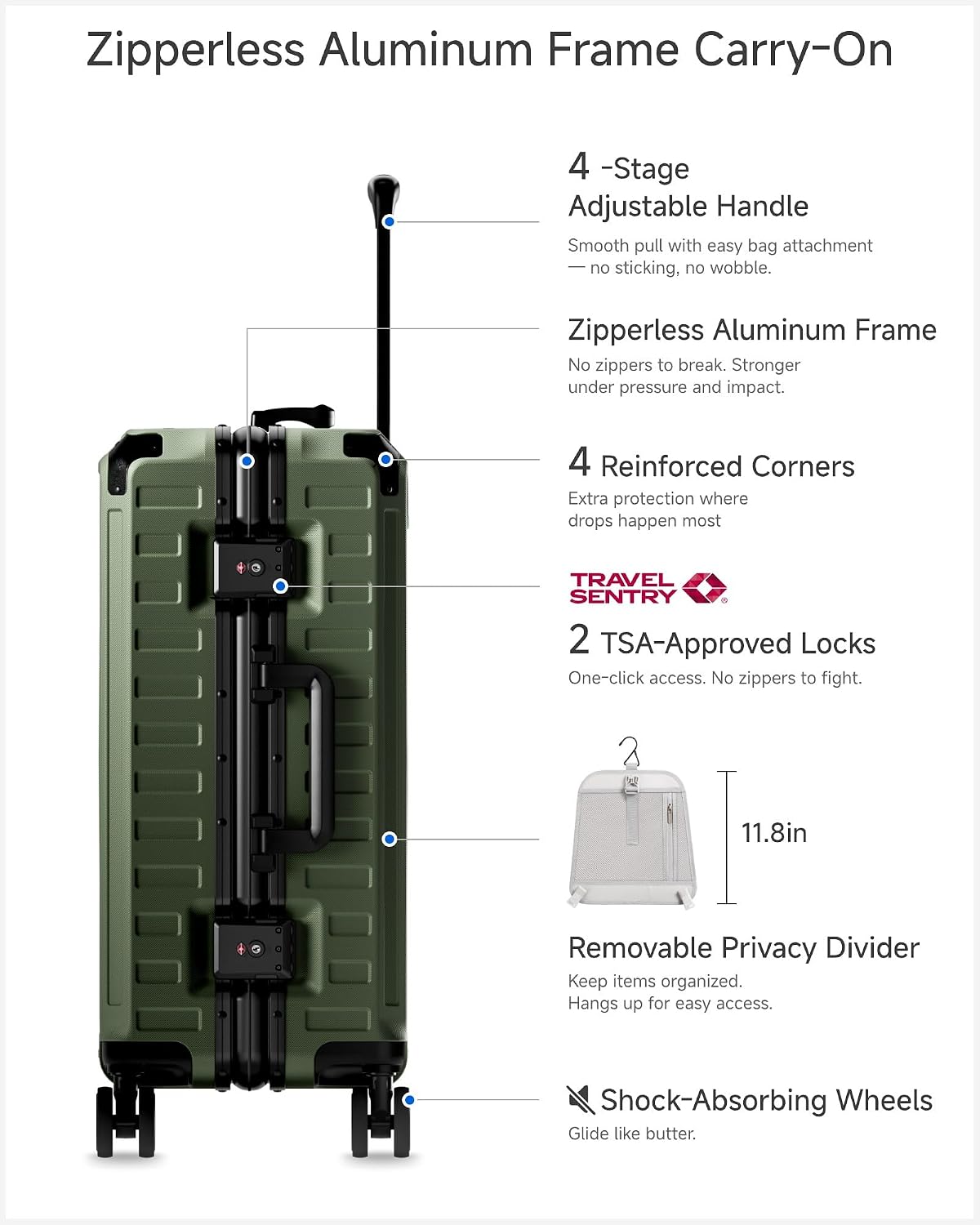 LUGGEX Zipperless Checked Suitcase, Aluminum Frame, Charcoal Metallic, 28" | Checked Luggage, 100% PC Hard Shell, 8010S Aluminum Frame, 8 Spinner Wheels, TSA Lock, Hard Shell, ZX-Core