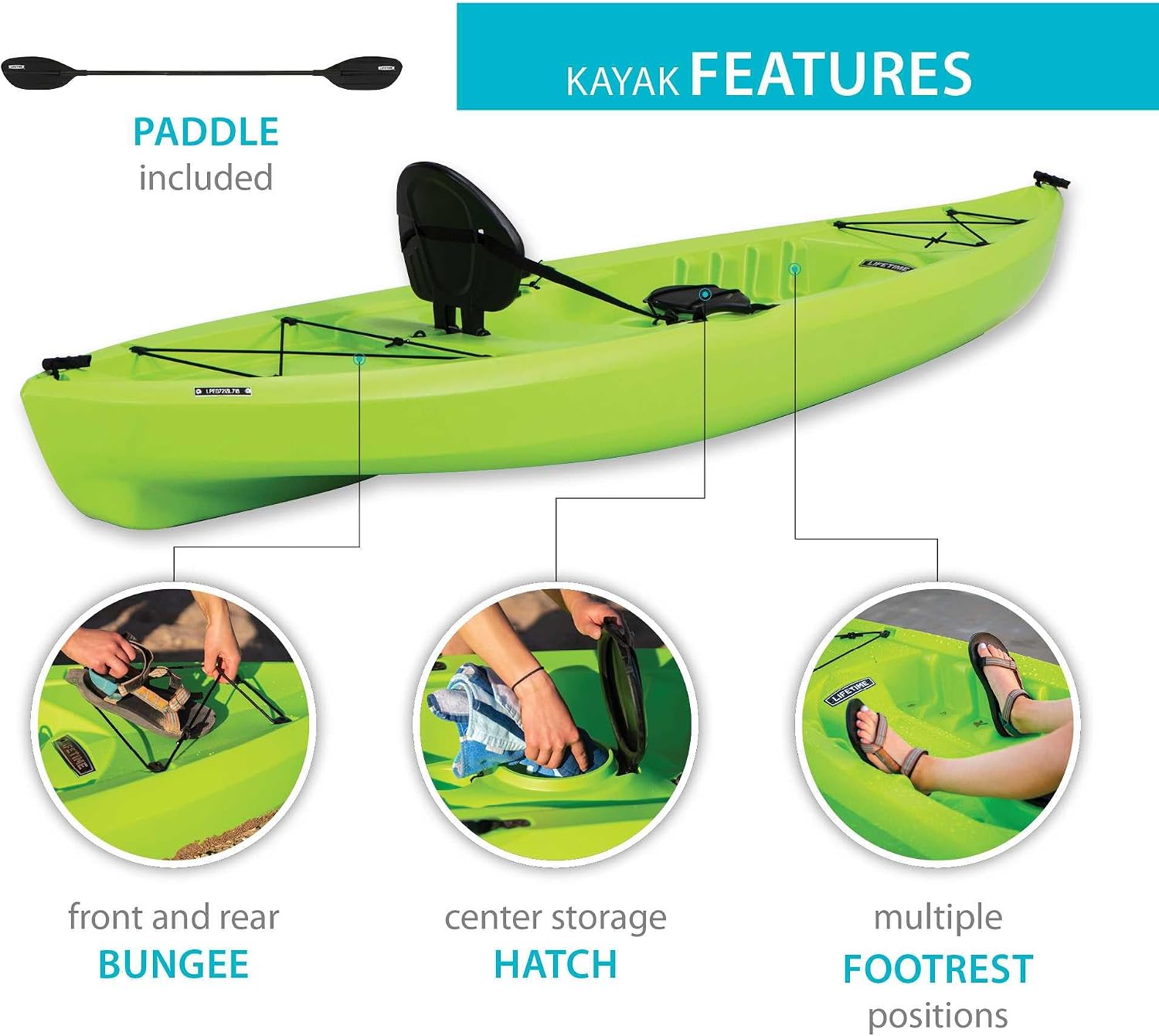 Lifetime Tahoma 100 Sit-On-Top Fishing Kayak, Paddle Included