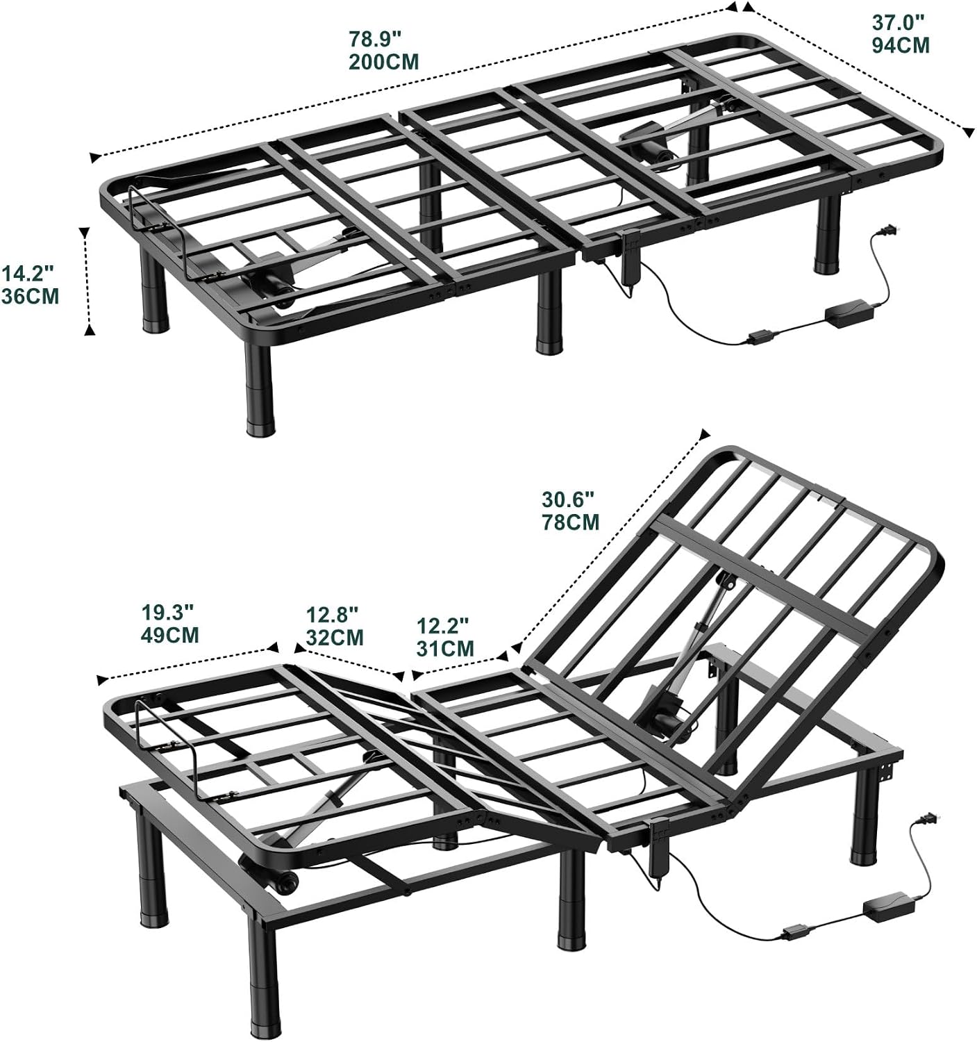 SunsGrove Twin XL Adjustable Bed Frame, Wired Remote Control, Independent Head and Foot Incline, Electric Bed Frame Base