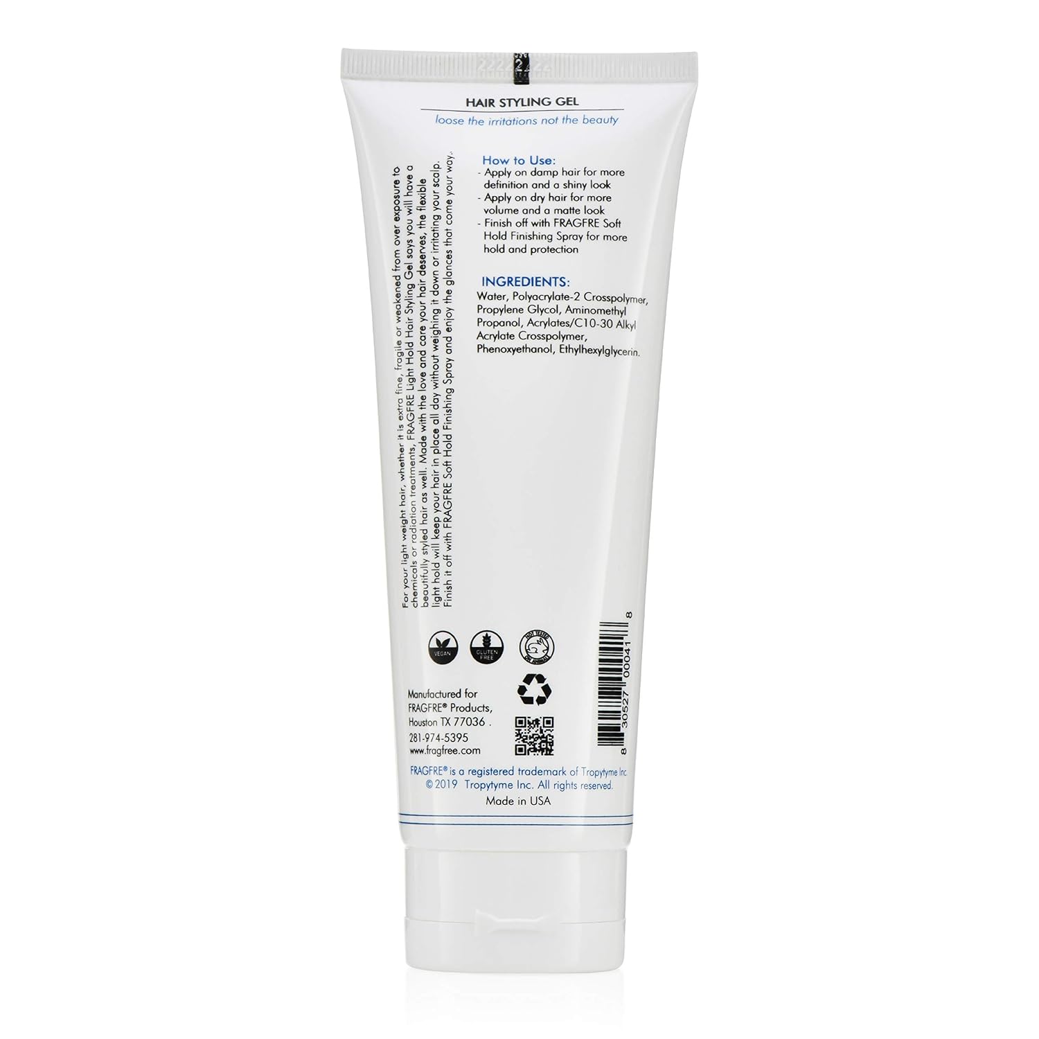 Light Hold Hair Gel Fragrance Free 8 oz - Lightweight Styling Gel for Fine Fragile and Weakened Hairs - Paraben Free Hypoallergenic Sensitive