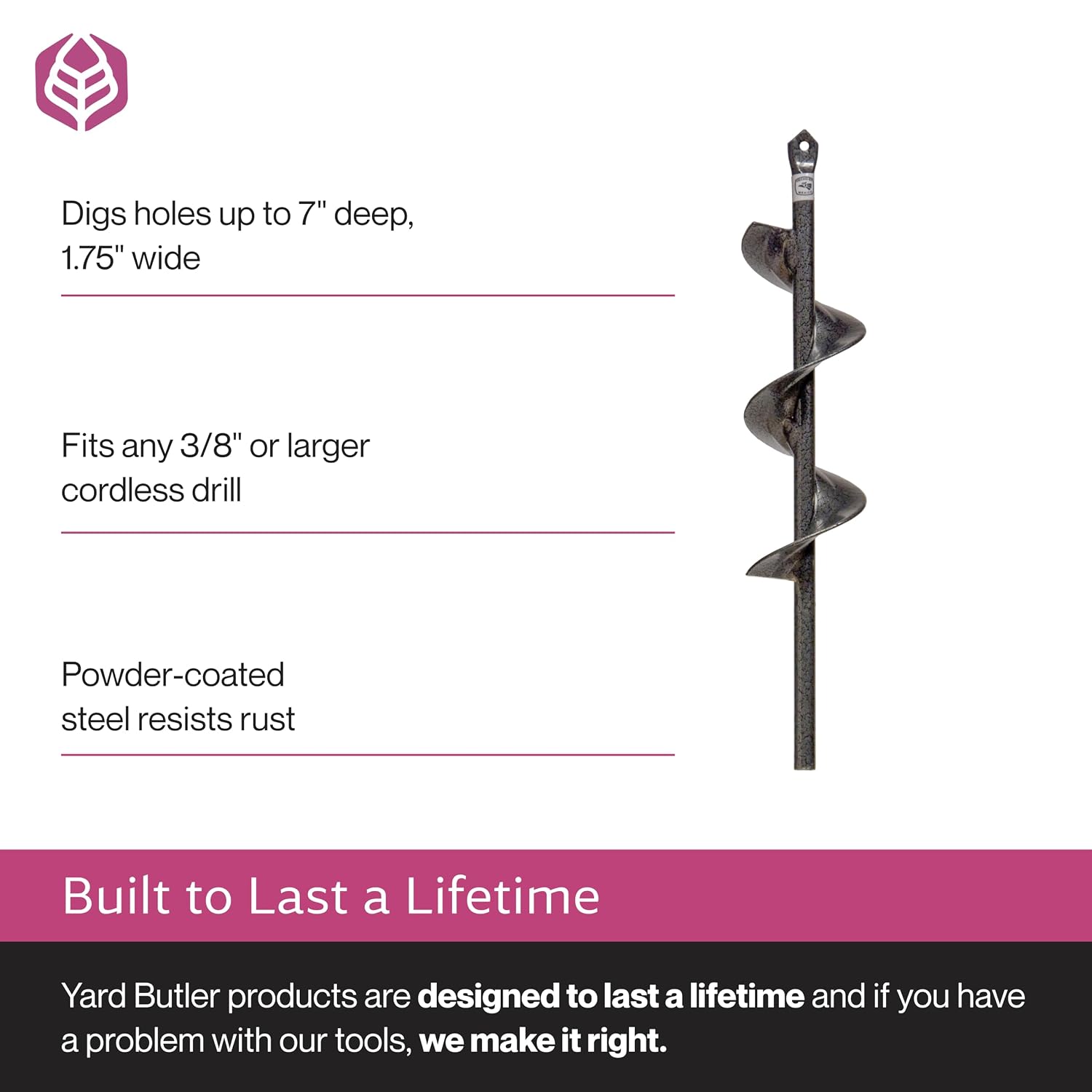 Yard Butler IREA-4 Roto Earth 18” Auger Drill Bit - Digging Tool for Effortless Bulb Planting - Multi-Use Drill - Heavy-Duty Garden Tool - Power-Coated Steel - Rust-Resistant | Powder-Coated Steel Digging Tool, Rust-Resistant, Digs Medium-Depth Holes for…