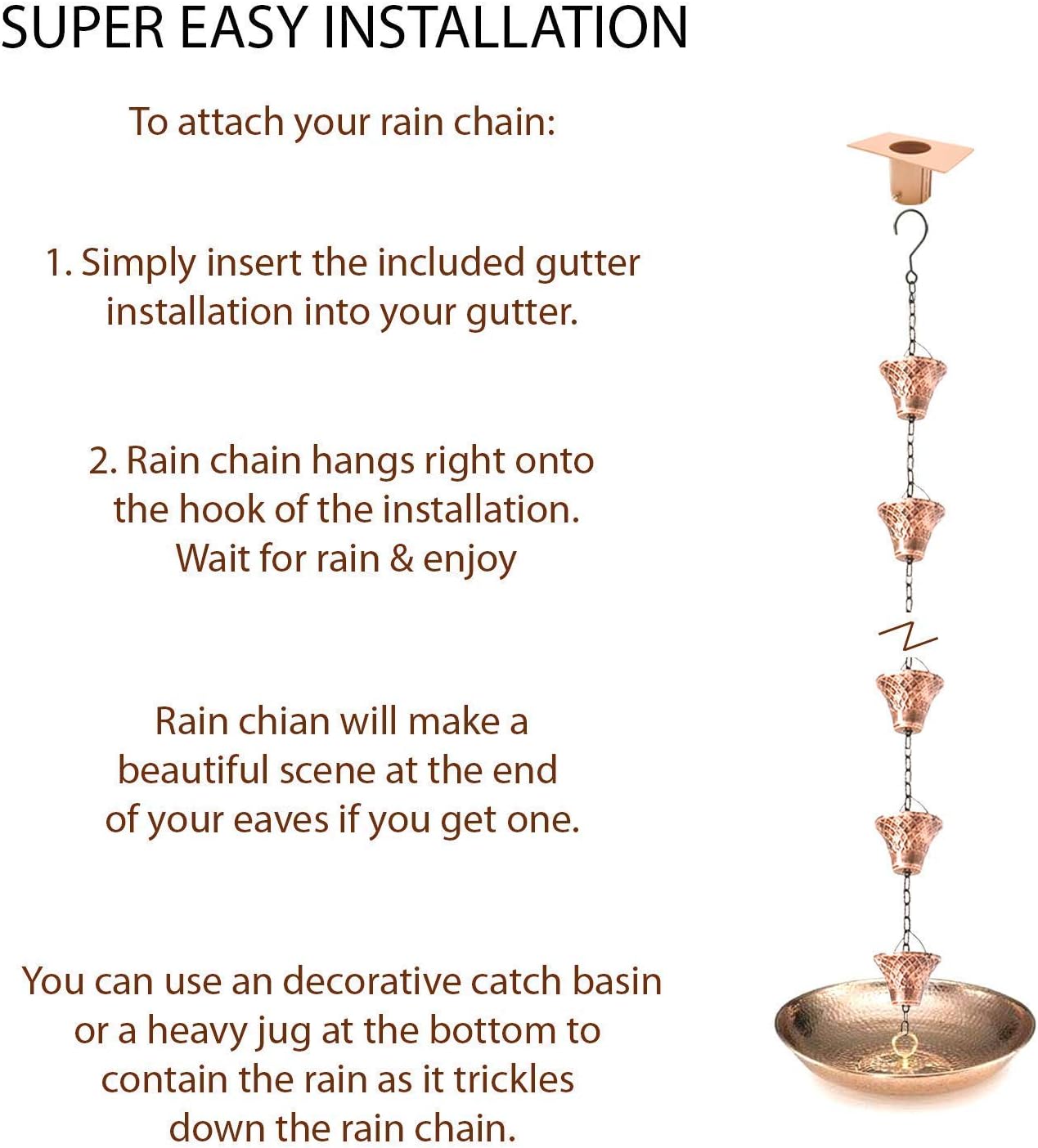 8.5FT Bell Iron Rain Chain for Gutters and Rain Barrel+Adapter, Blue