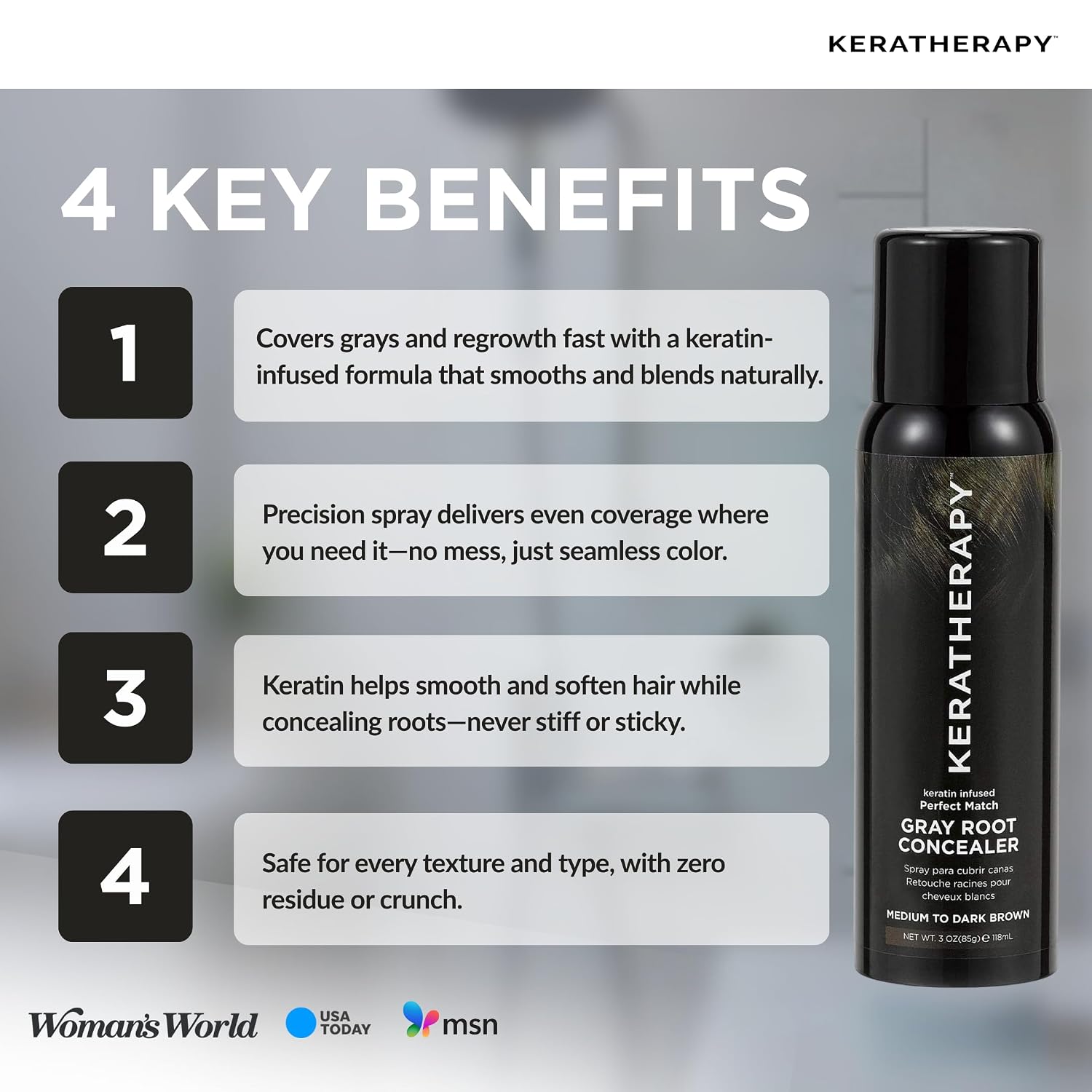 Keratherapy Keratin Infused Perfect Match Gray Root Concealer Spray, Dark Brown, 3 oz