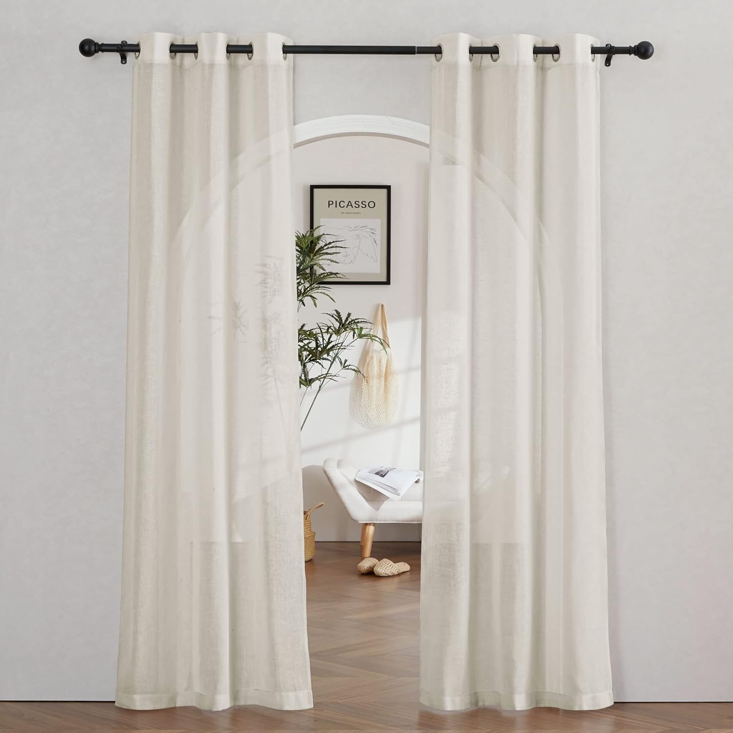 NICETOWN Linen Curtains Semi Sheer Bedroom Window Curtains