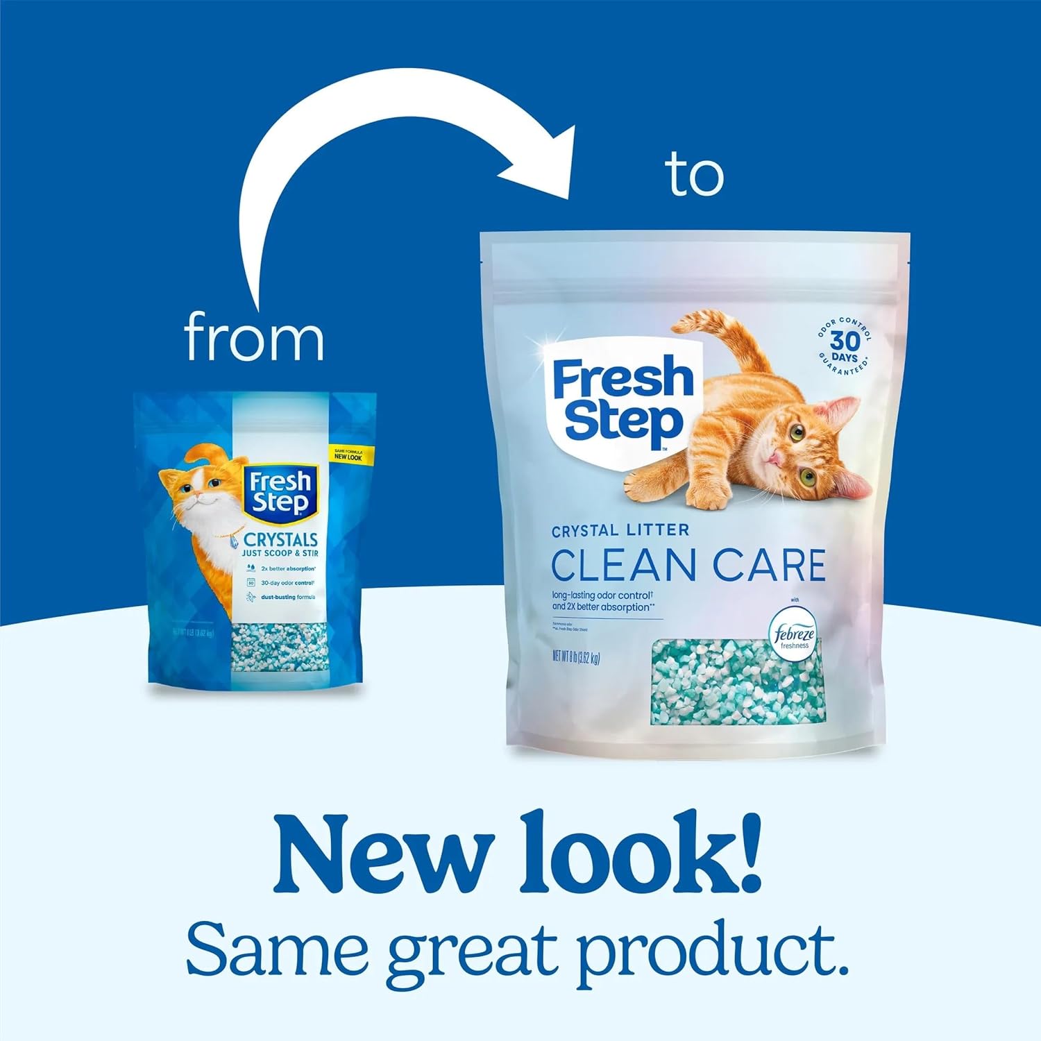 Fresh Step Clean Care Crystsal Cat Litter with Febreze Freshness, Ammonia Block Technology, Lightweight Fresh Step Crystals, Low Dust, 8 lb. Bag